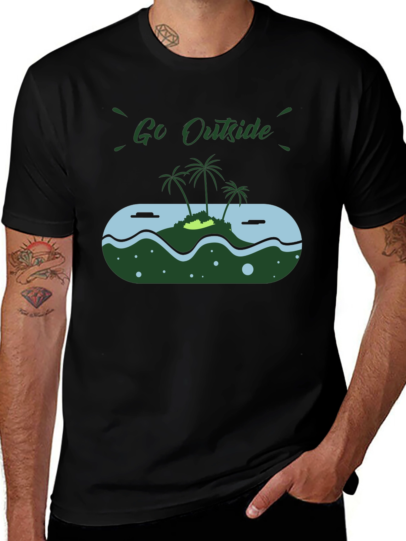 Go Outside Island Graphic Black T-Shirt