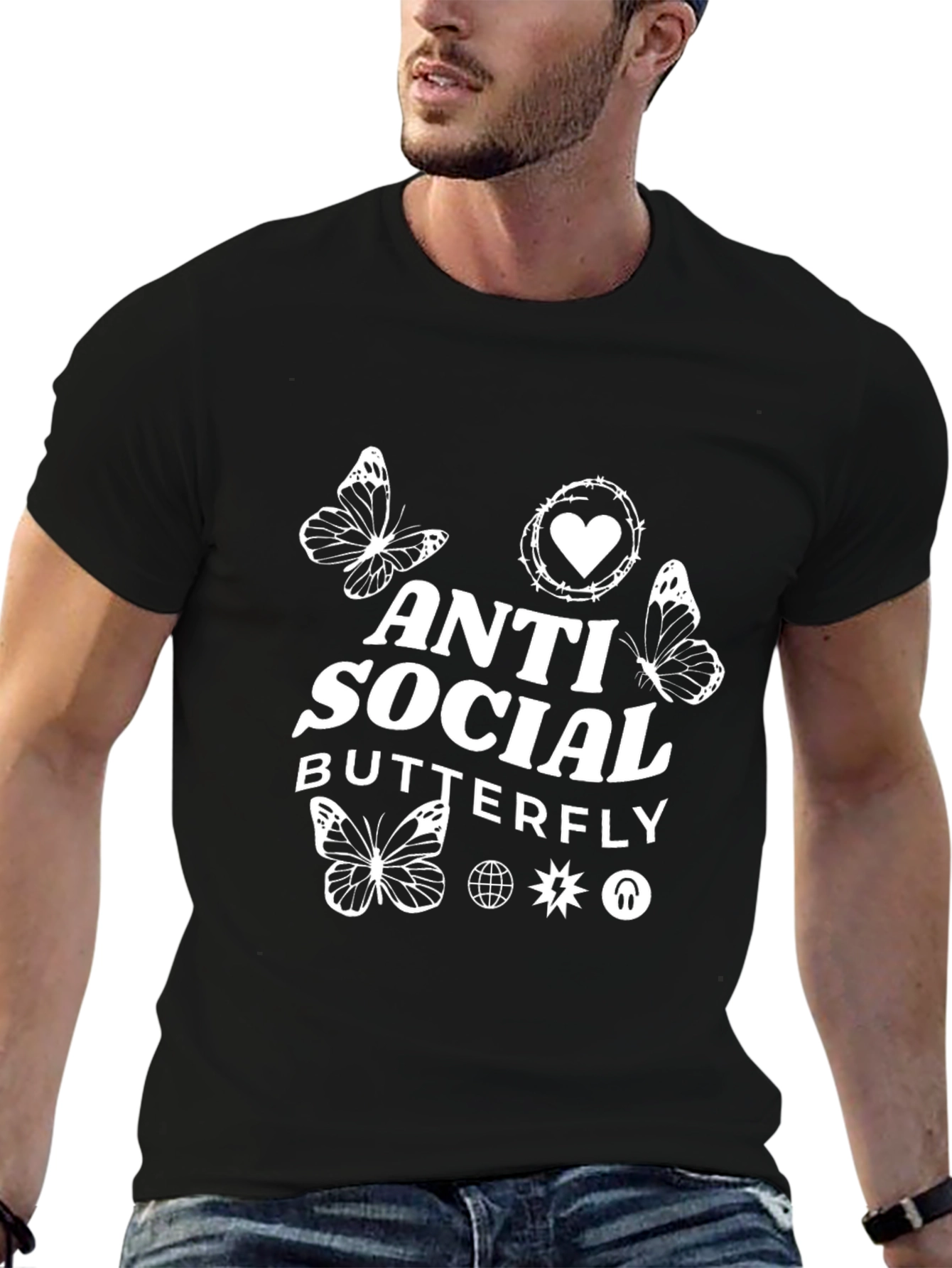 Anti Social Butterfly Graphic T-Shirt