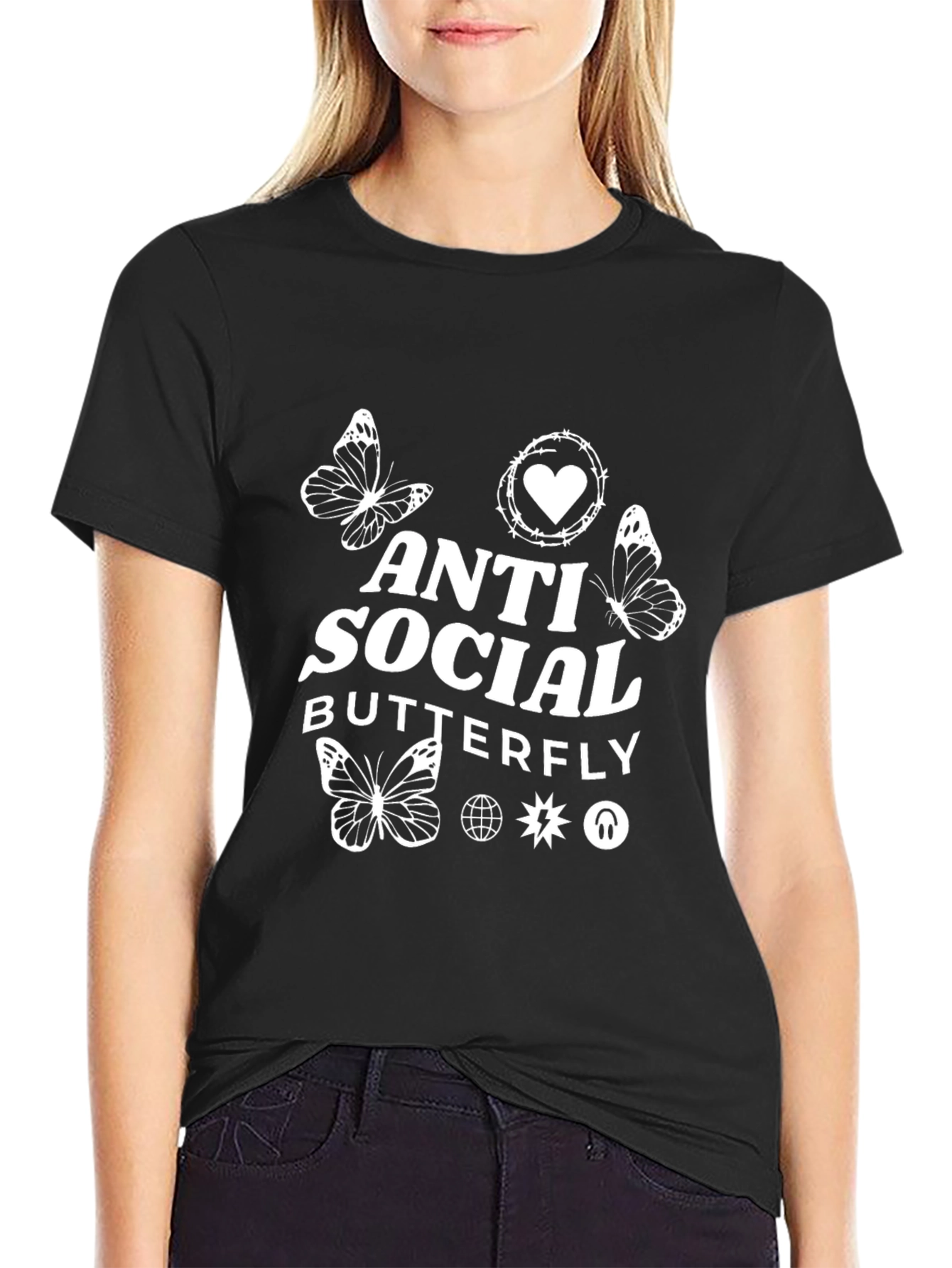 Anti Social Butterfly Graphic T-Shirt