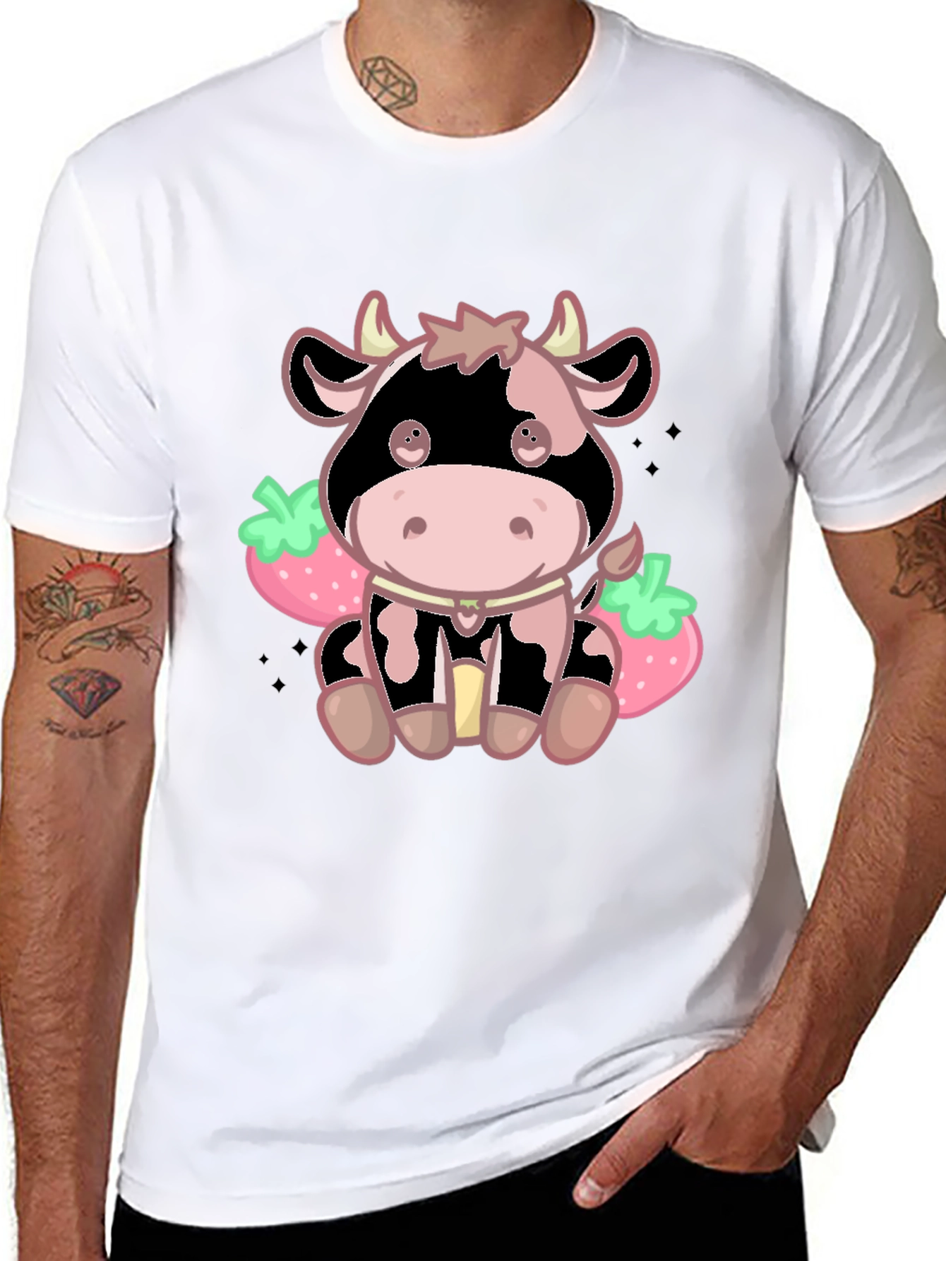 Kawaii Strawberry Cow Graphic Tee - Cute Cartoon Style