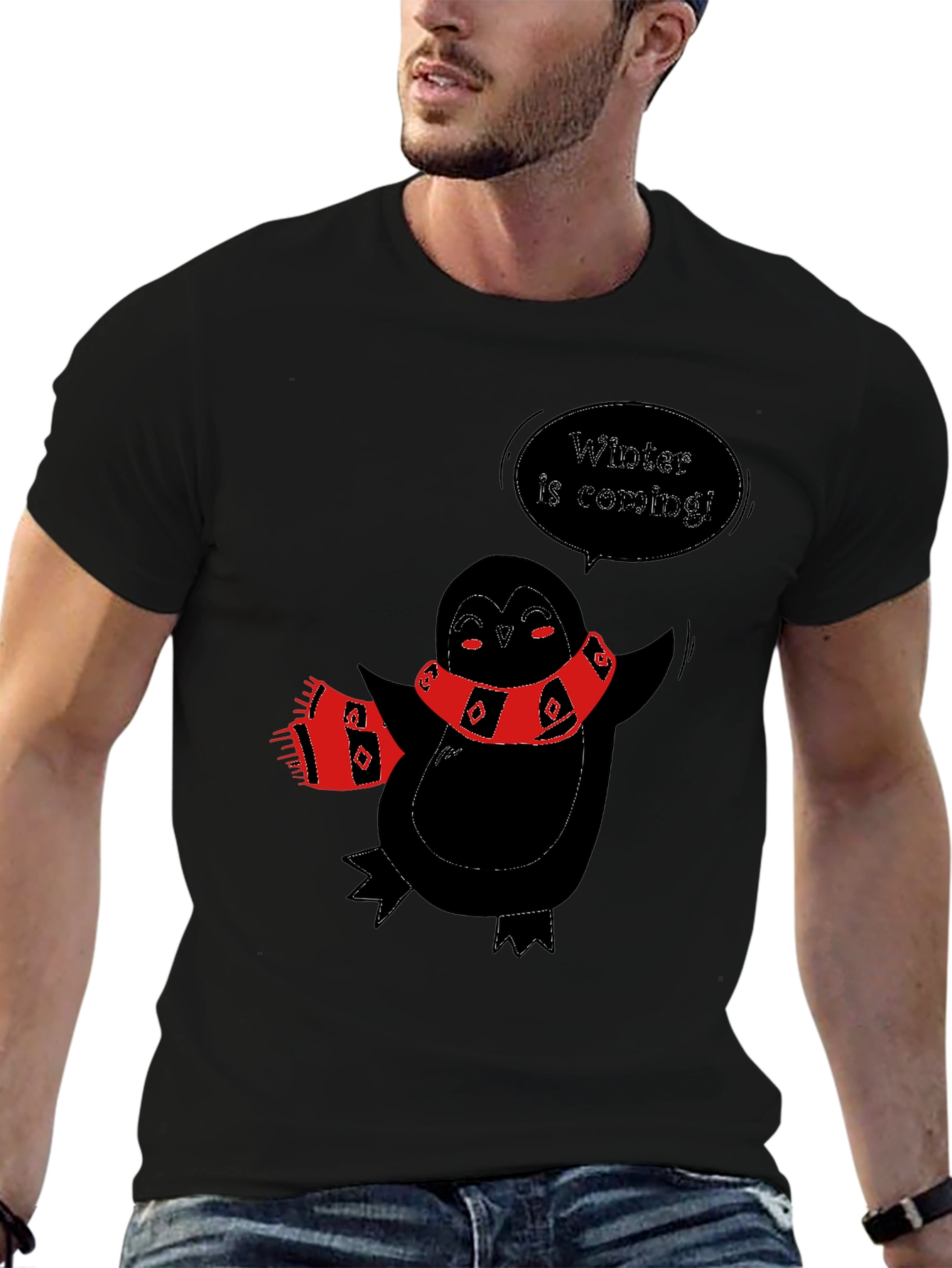 Winter Penguin Graphic Tee - Black