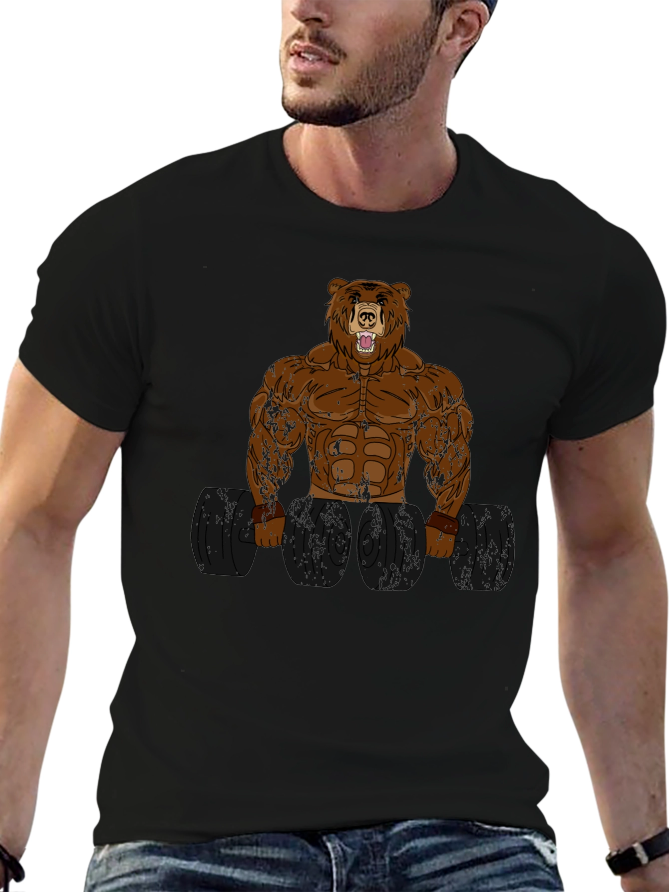 Bear Gym Workout Graphic Tee - Black