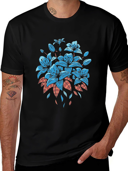 Floral Print Black T-Shirt - Stylish Mens Casual Wear