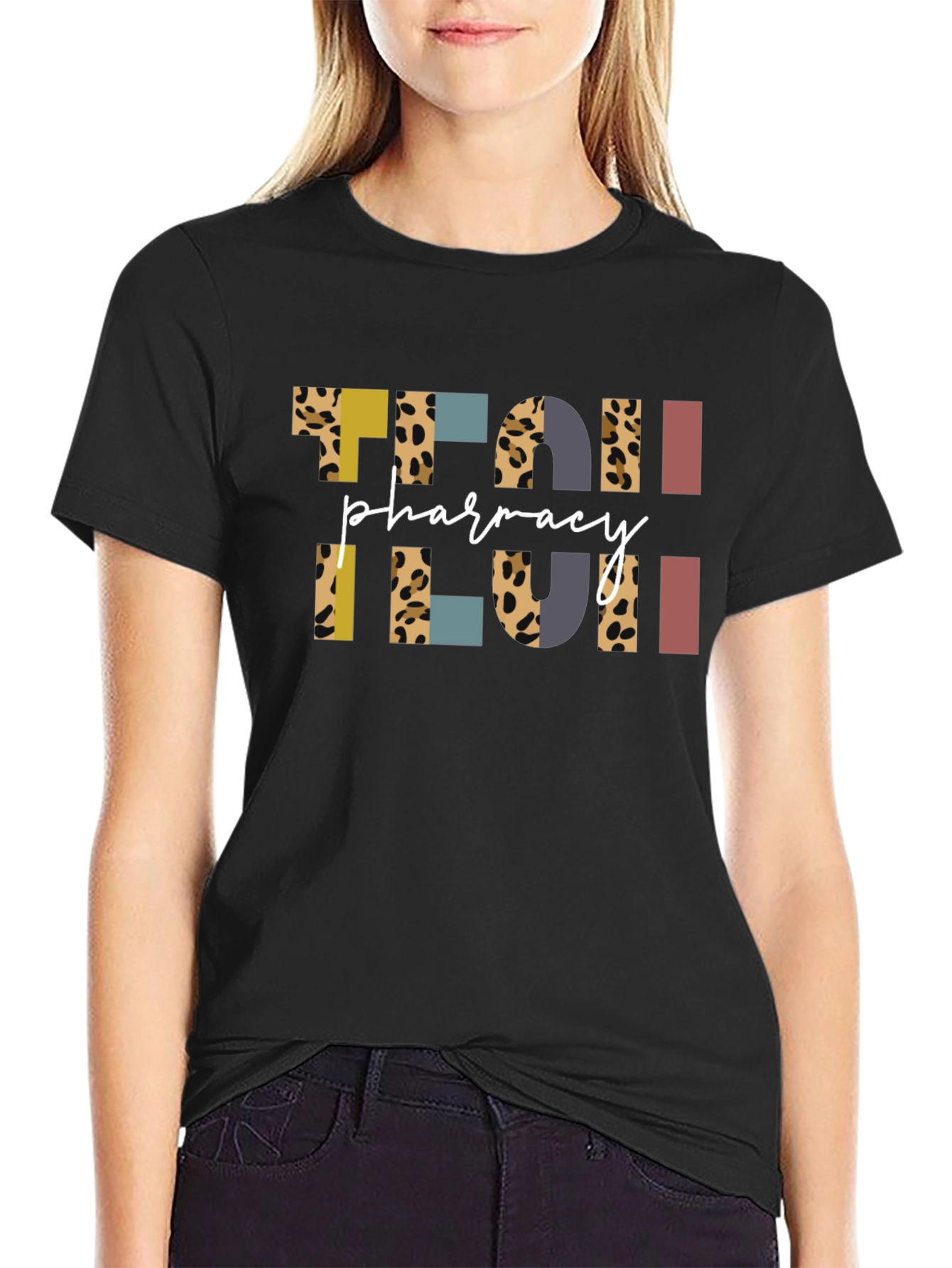 Pharmacy Tech Leopard Print Black T-Shirt