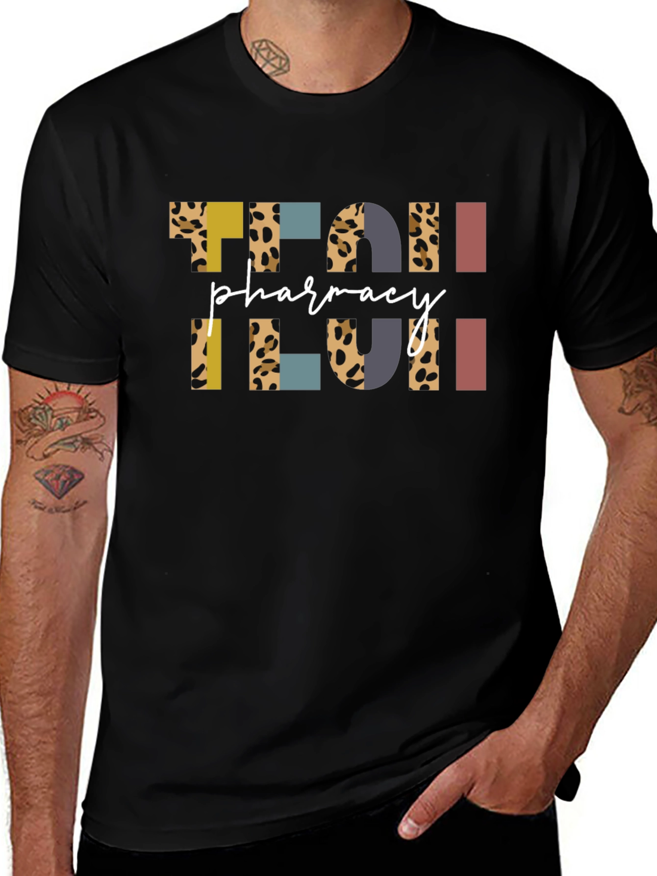Pharmacy Tech Leopard Print Black T-Shirt