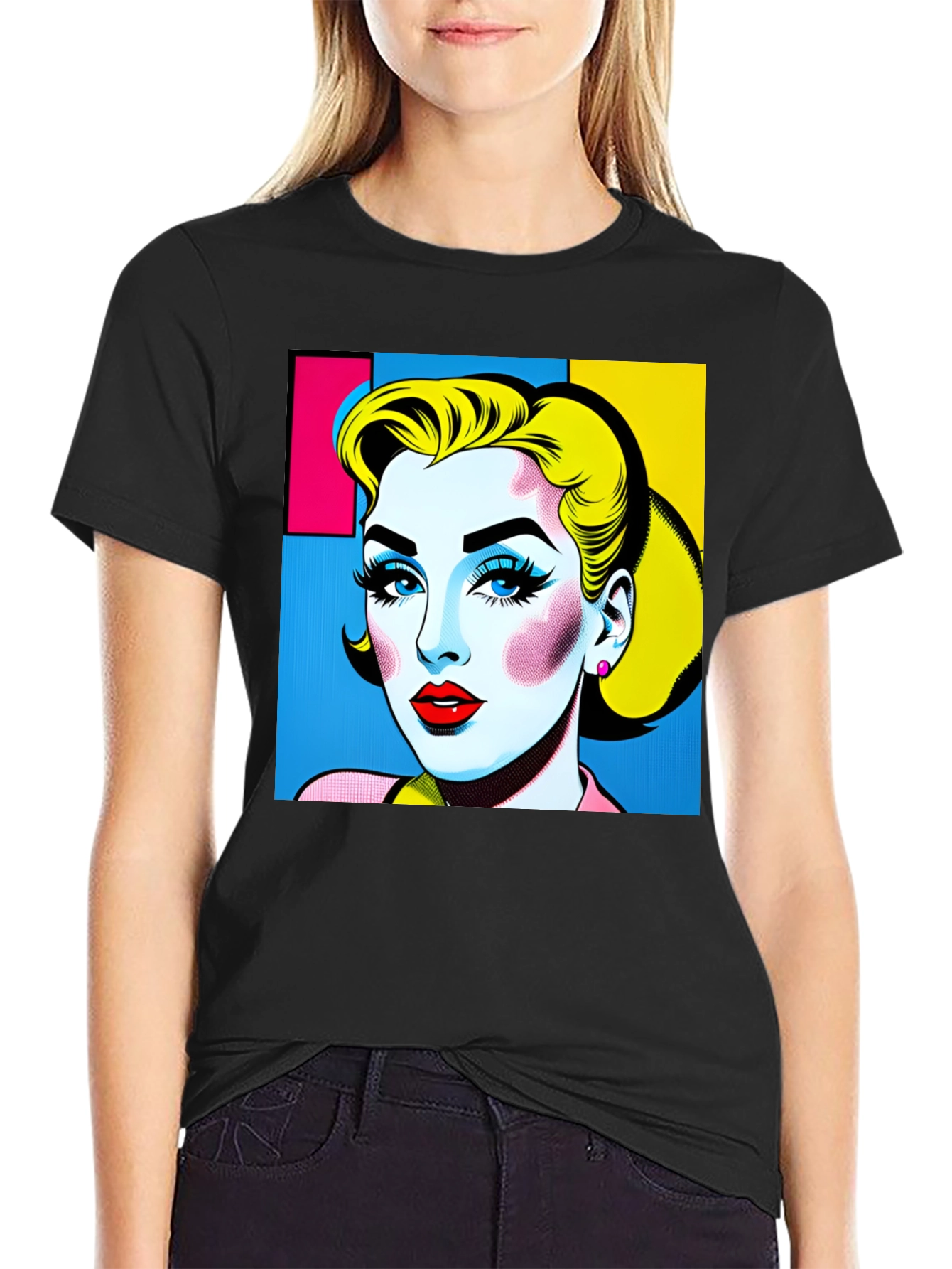 Pop Art Woman Graphic Black T-Shirt