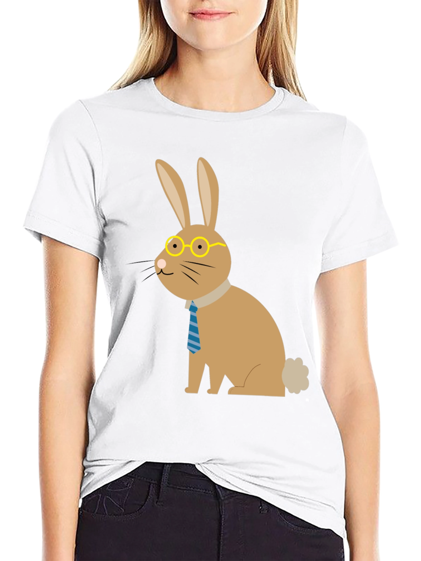 Dapper Bunny T-Shirt: Cartoon Rabbit with Glasses & Tie