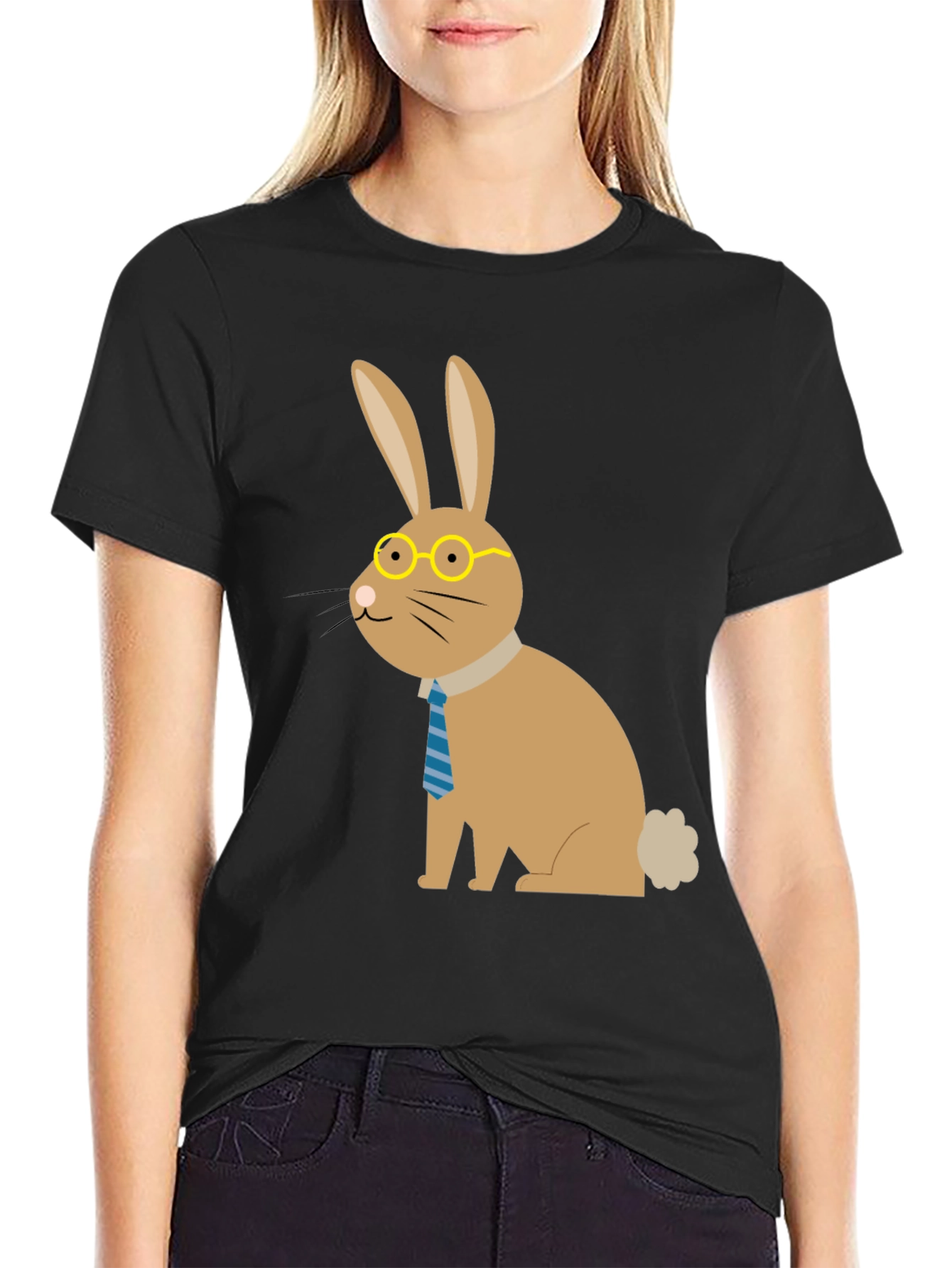 Dapper Bunny T-Shirt: Cartoon Rabbit with Glasses & Tie