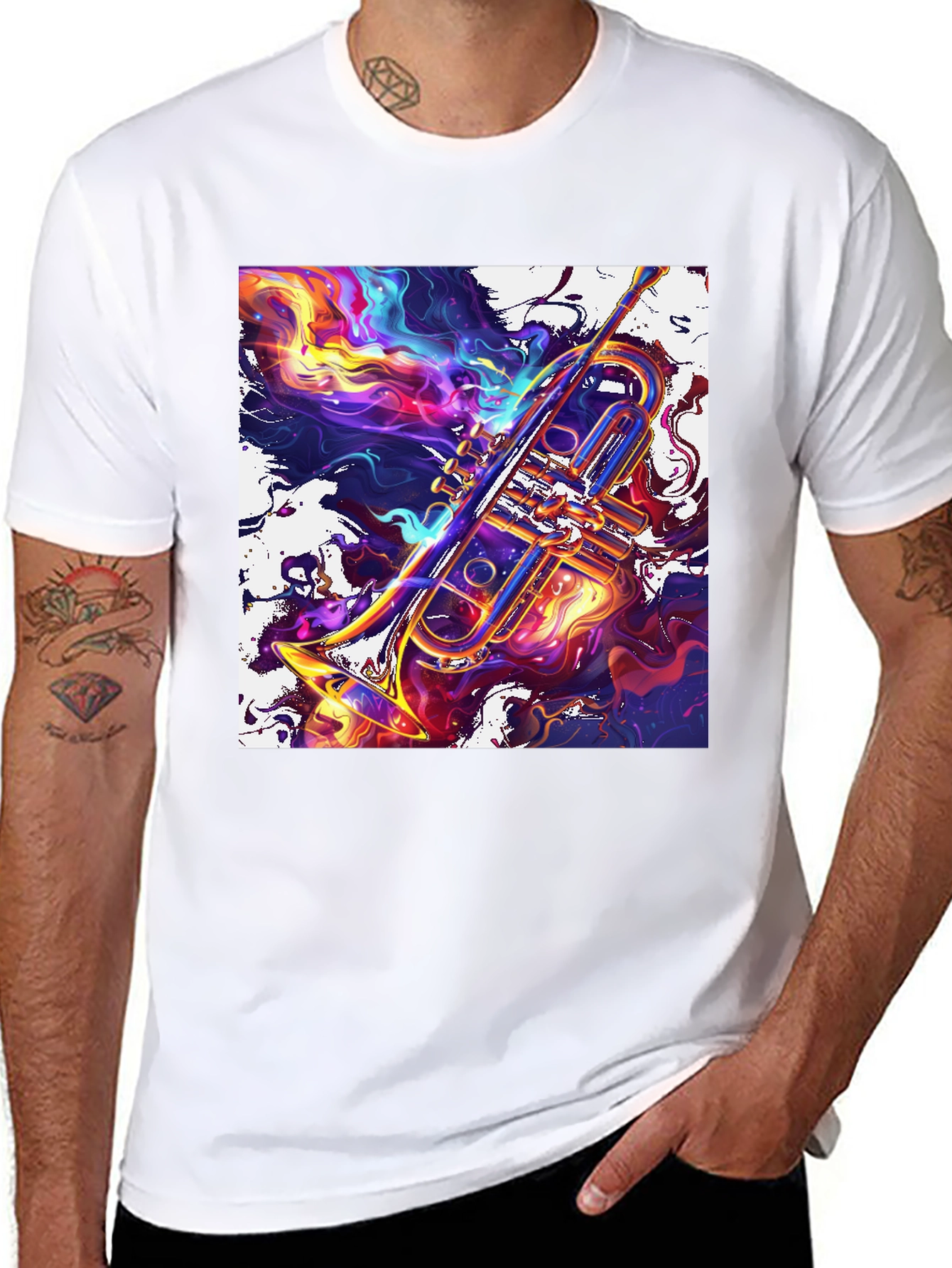 Abstract Trumpet Graphic T-Shirt - Vivid Musical Art Tee