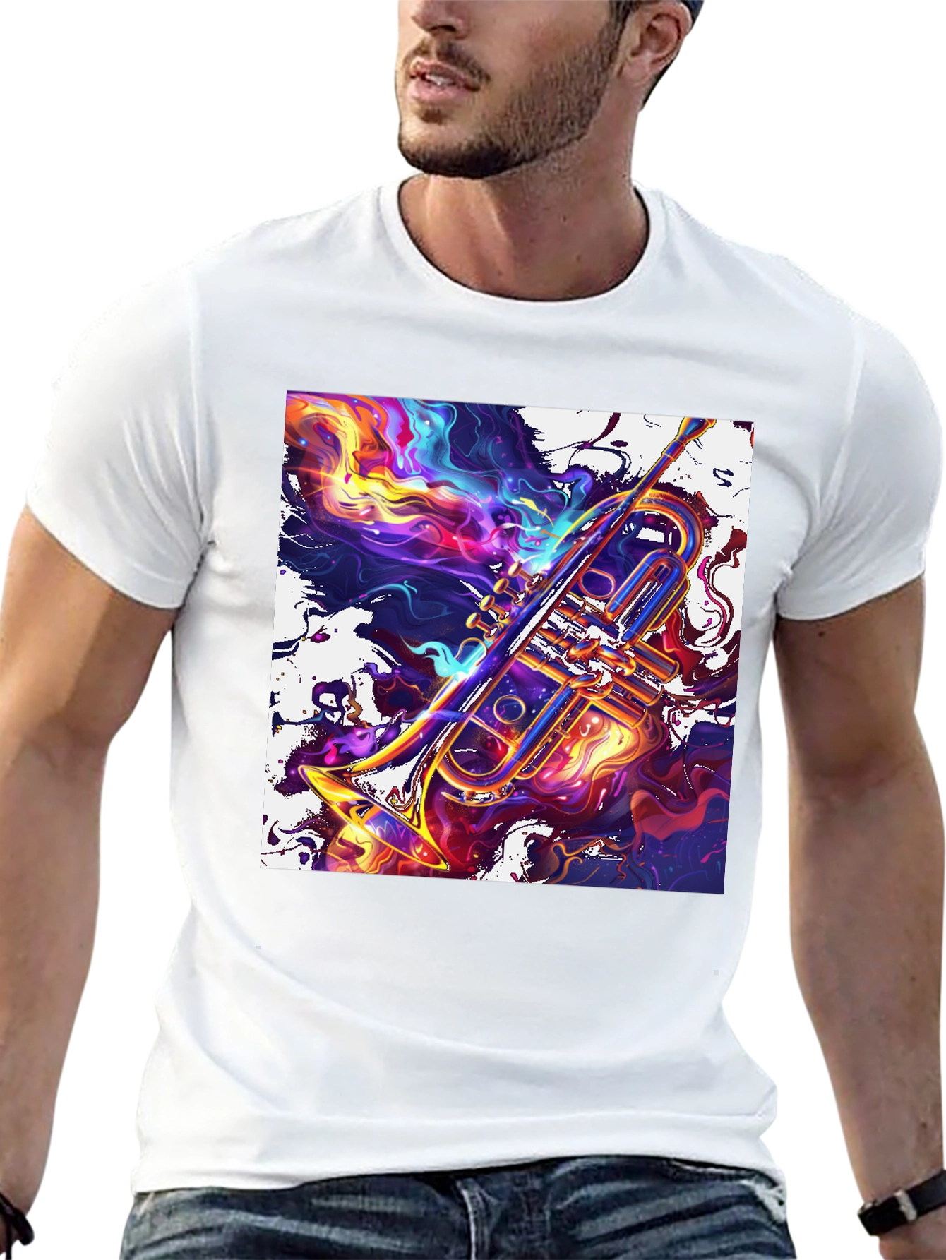 Abstract Trumpet Graphic T-Shirt - Vivid Musical Art Tee