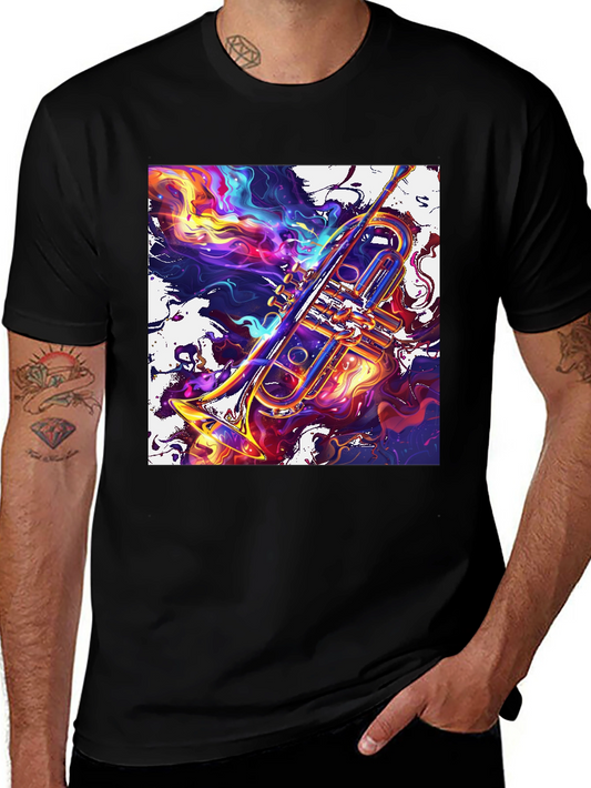 Abstract Trumpet Graphic T-Shirt - Vivid Musical Art Tee