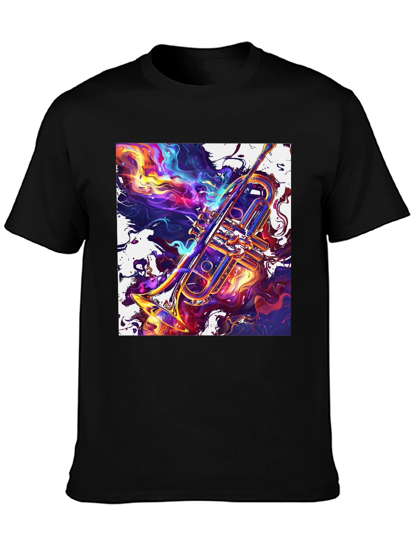 Abstract Trumpet Graphic T-Shirt - Vivid Musical Art Tee