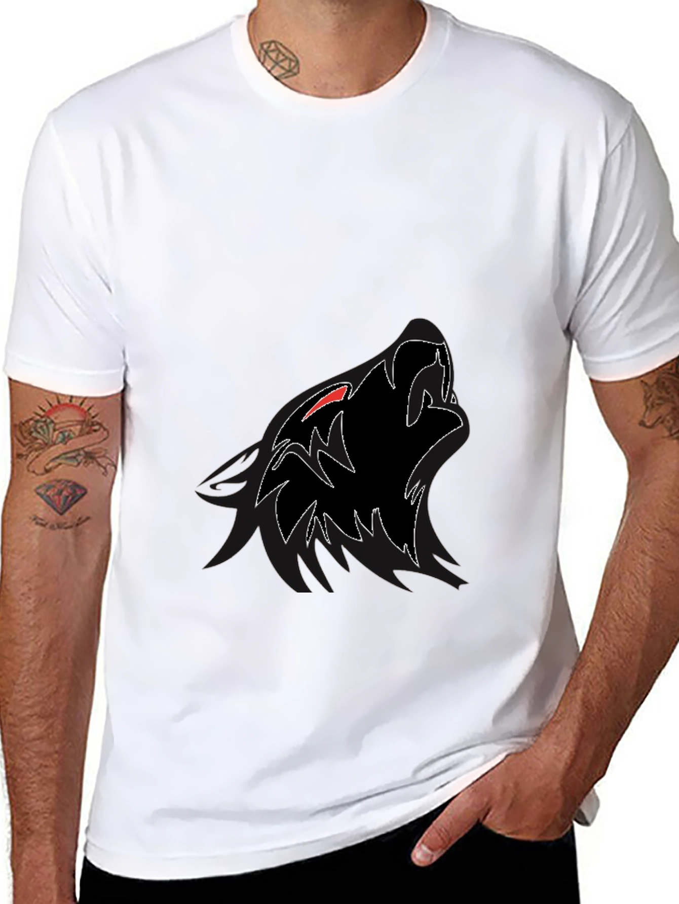 Mens Black Wolf Graphic T-Shirt - Stylish and Edgy