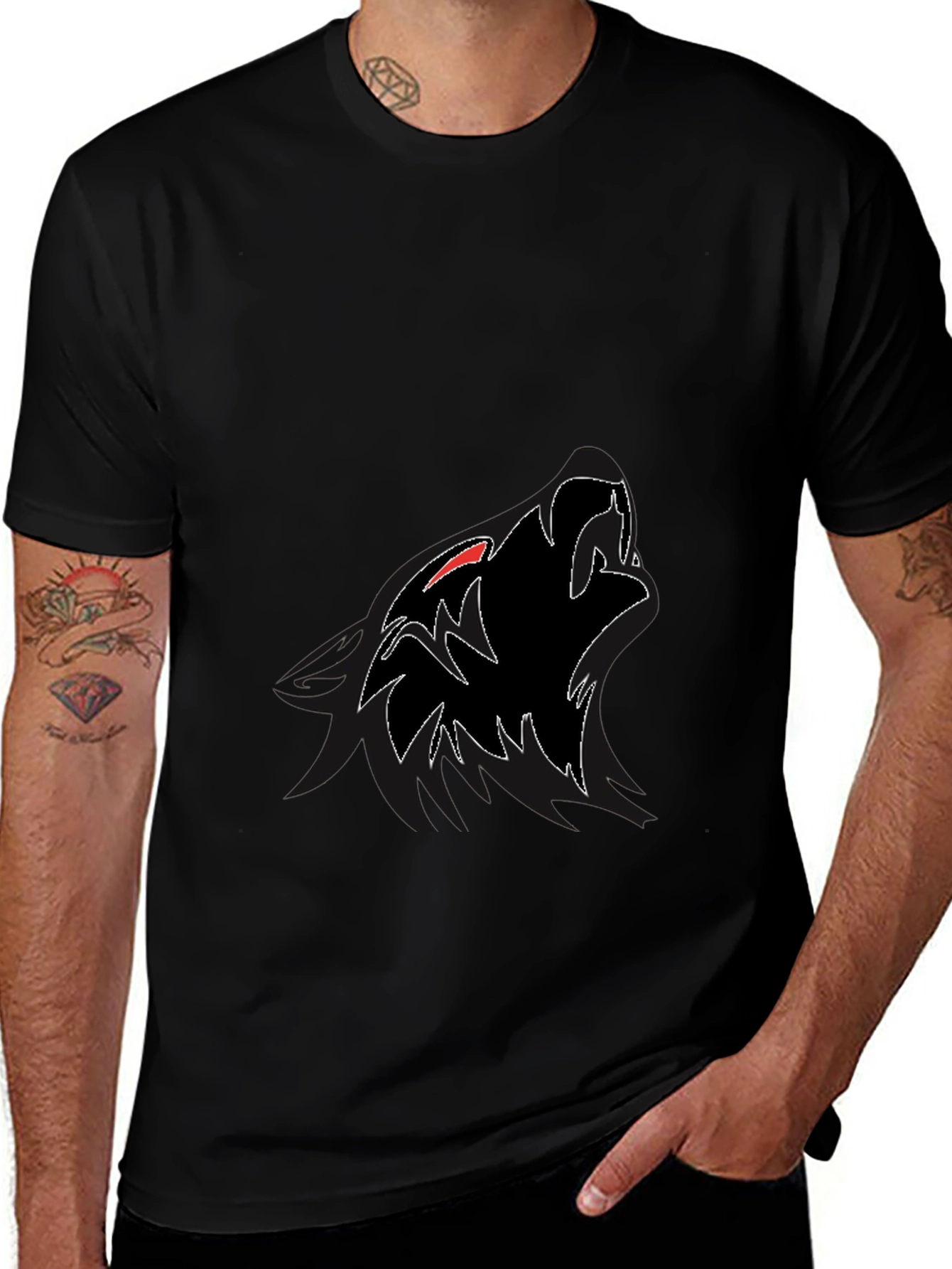 Mens Black Wolf Graphic T-Shirt - Stylish and Edgy
