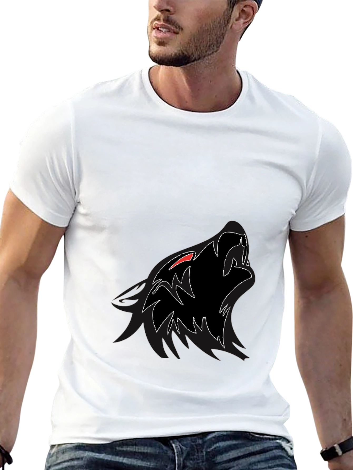 Mens Black Wolf Graphic T-Shirt - Stylish and Edgy