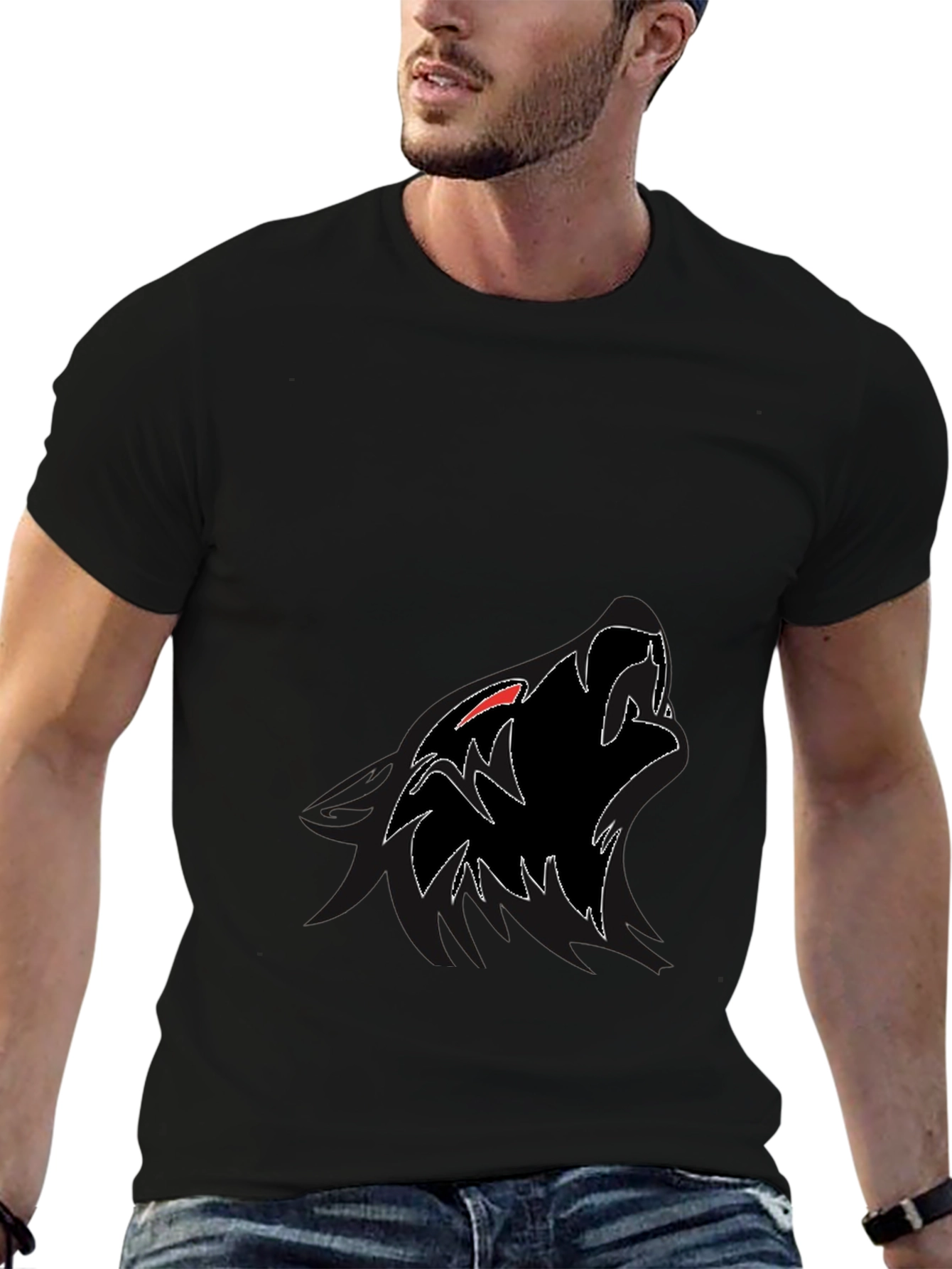 Mens Black Wolf Graphic T-Shirt - Stylish and Edgy