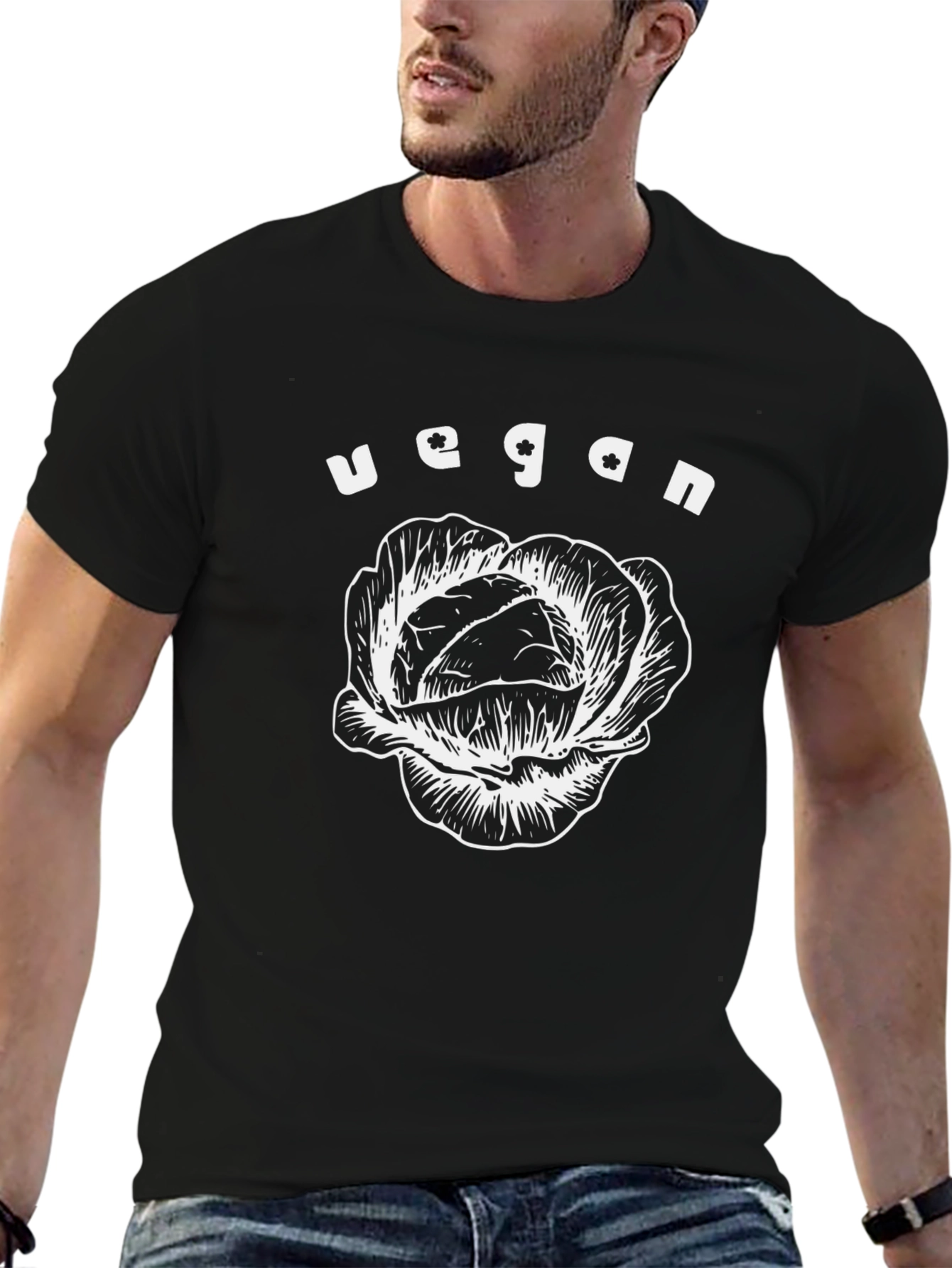 Vegan Cabbage Graphic Tee - Soft Black Cotton
