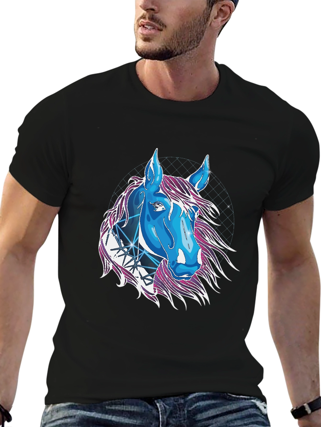 Geometric Horse Graphic Tee - Modern Style