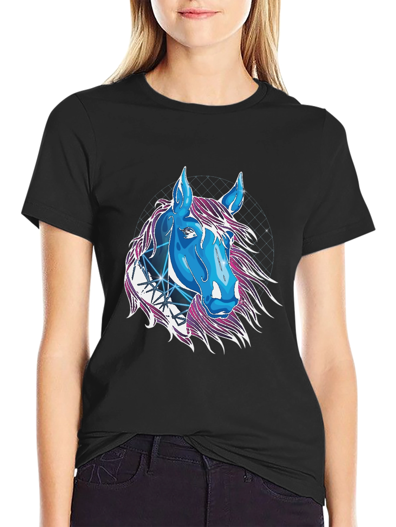 Geometric Horse Graphic Tee - Modern Style