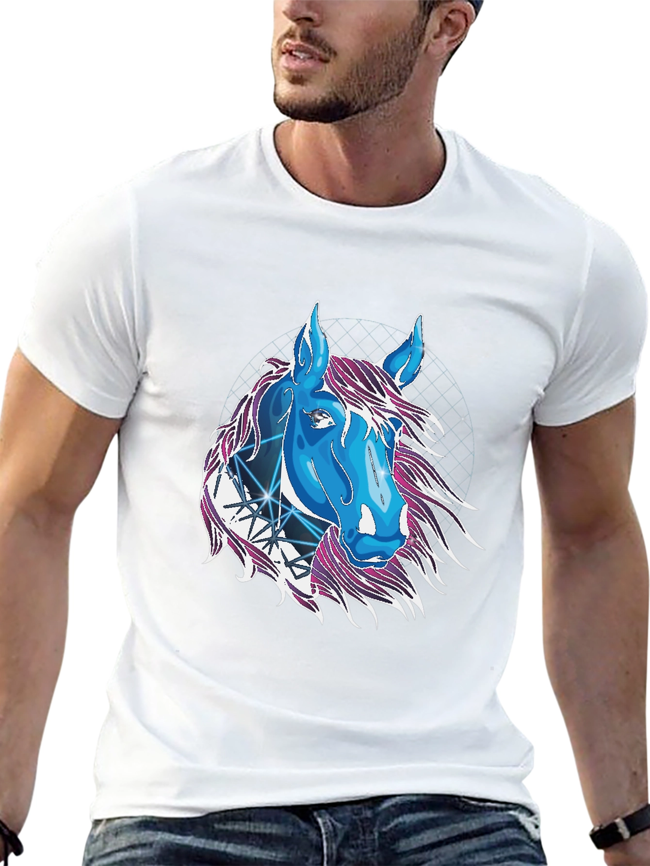 Geometric Horse Graphic Tee - Modern Style