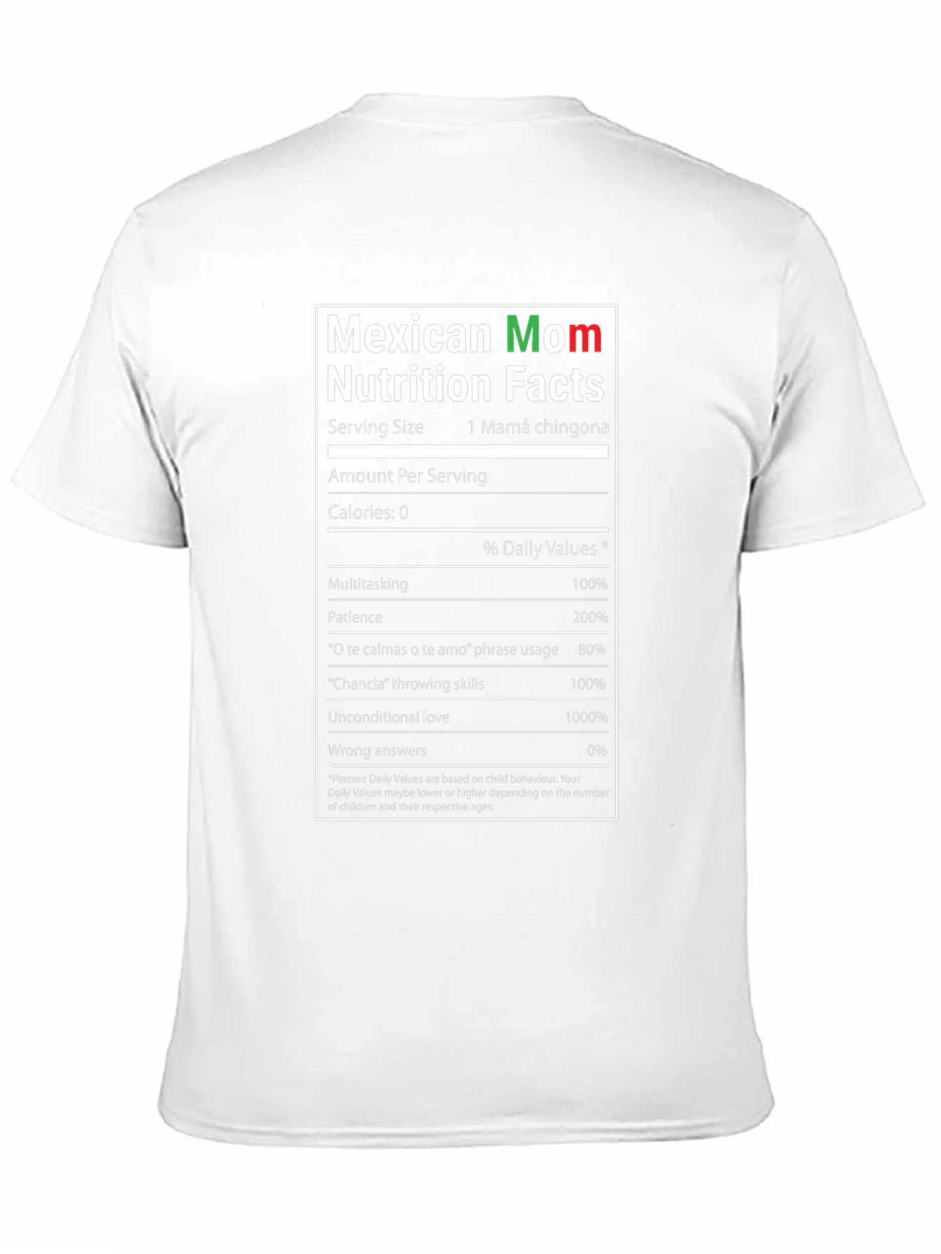 Mexican Mom Nutrition Facts T-Shirt - Funny Gift