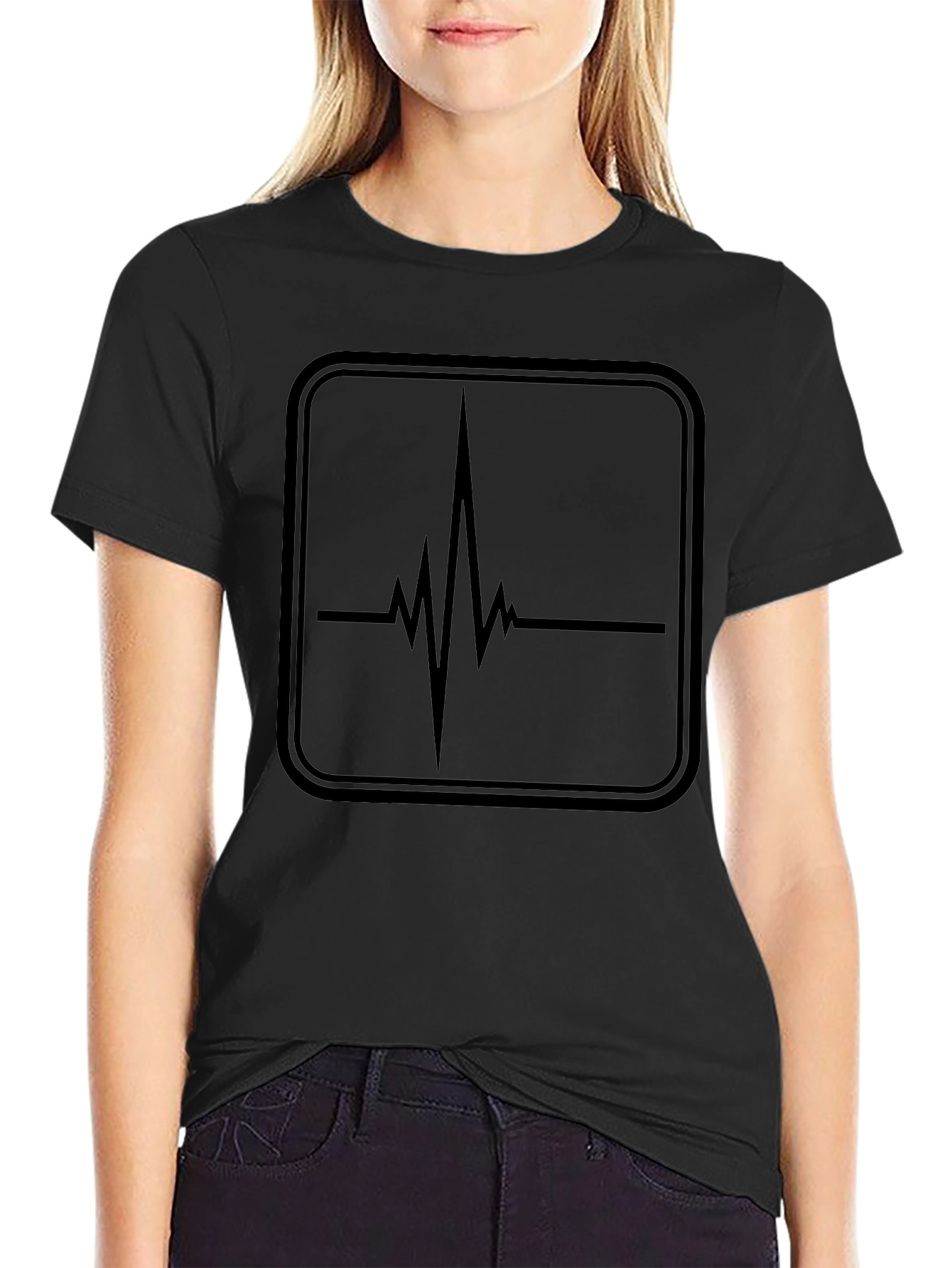 Heartbeat Graphic Tee - Black Cotton T-Shirt