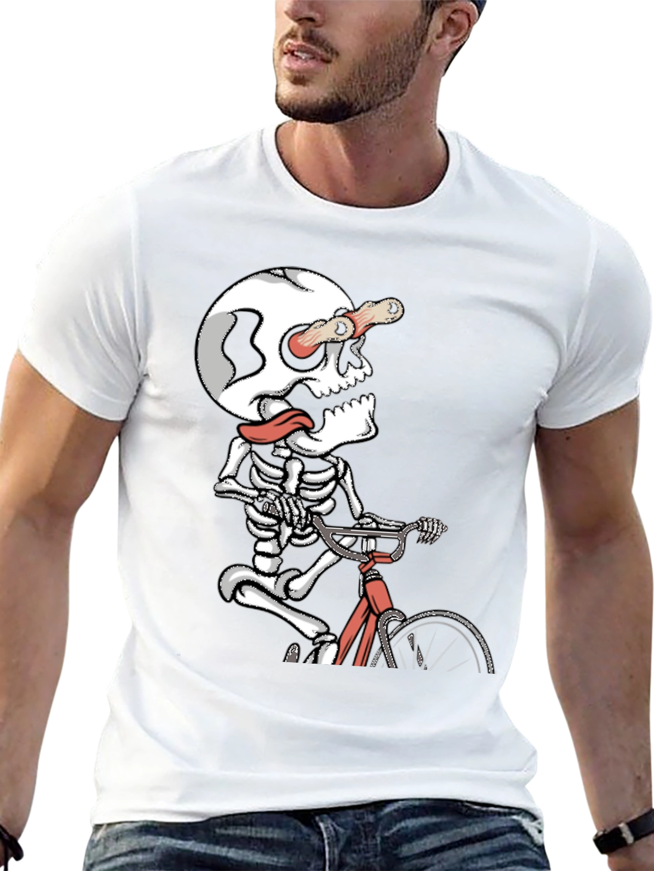 Skeleton Cyclist Graphic T-Shirt - Unique Design