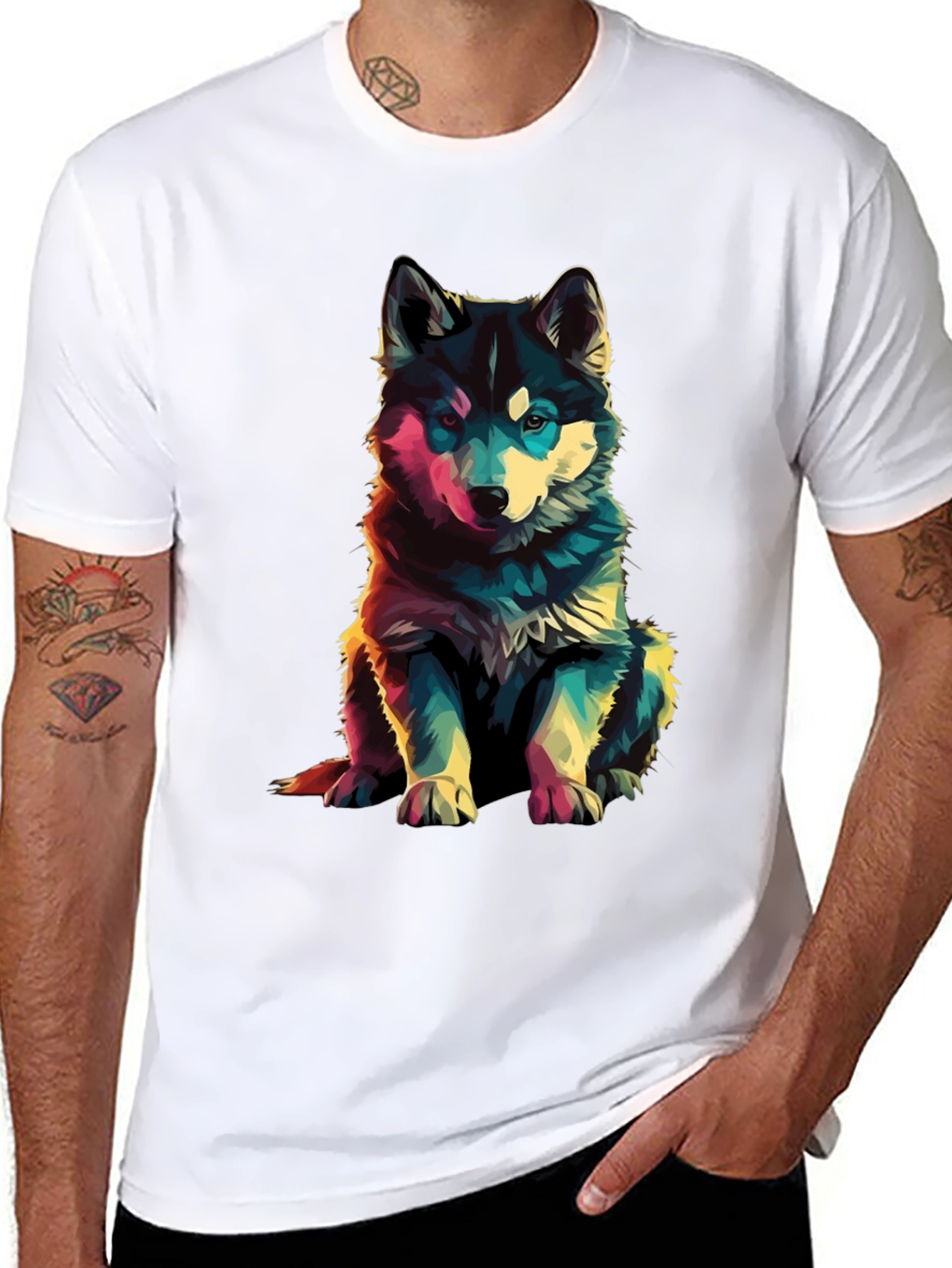Vibrant Husky Graphic Tee - Stylish Dog Lover Apparel