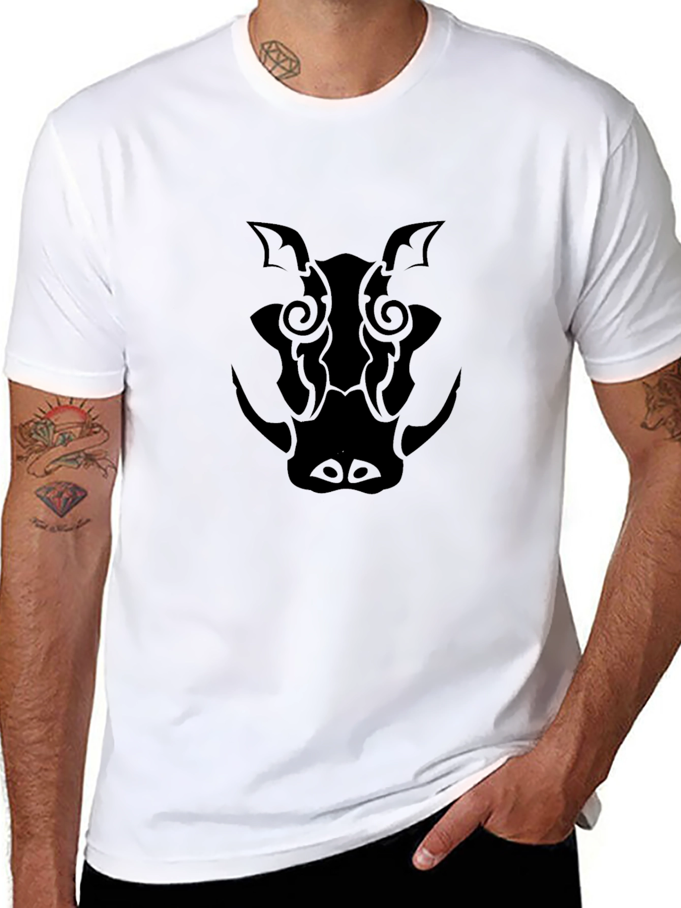 Tribal Boar Graphic T-Shirt - Classic Black