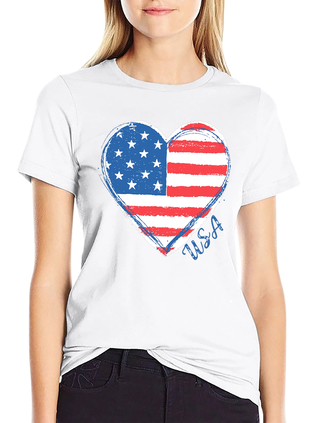 American Flag Heart Graphic T-Shirt