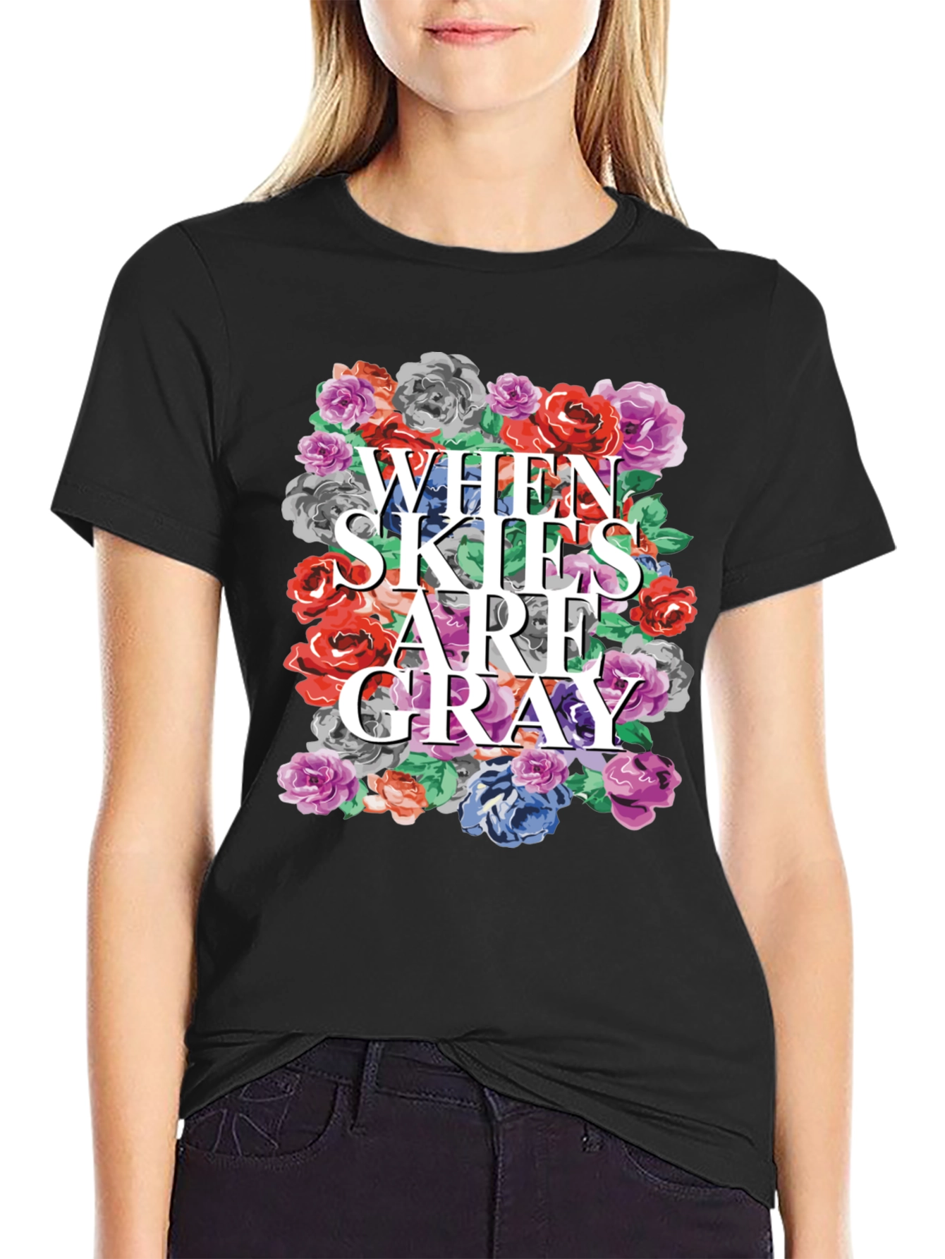 Floral When Skies Are Gray Graphic Tee