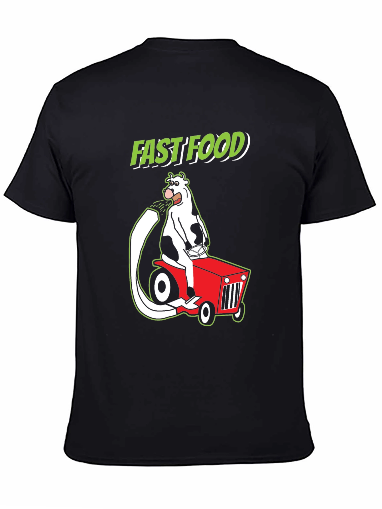 Fast Food Cartoon Cow on Tractor Graphic Tee