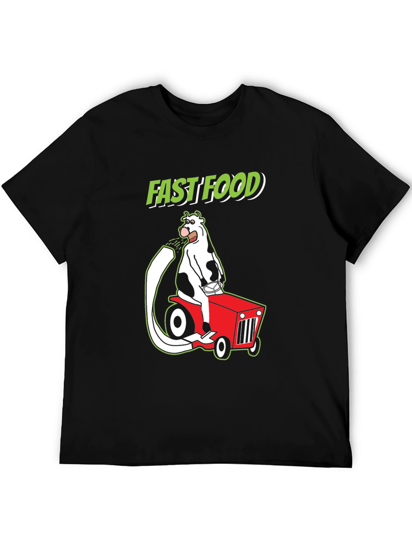 Fast Food Cartoon Cow on Tractor Graphic Tee