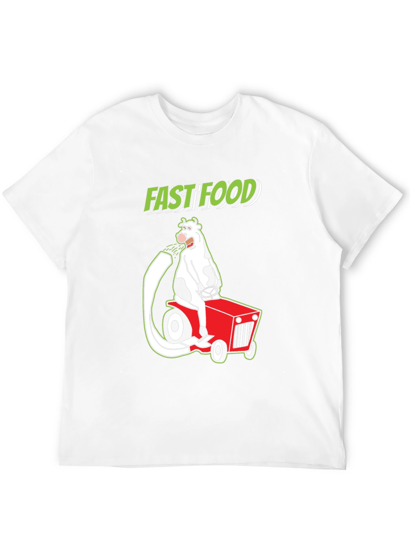 Fast Food Cartoon Cow on Tractor Graphic Tee