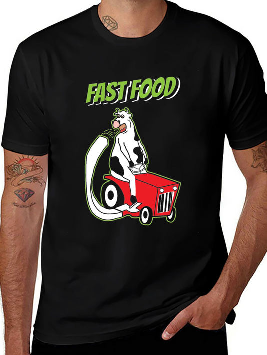Fast Food Cartoon Cow on Tractor Graphic Tee