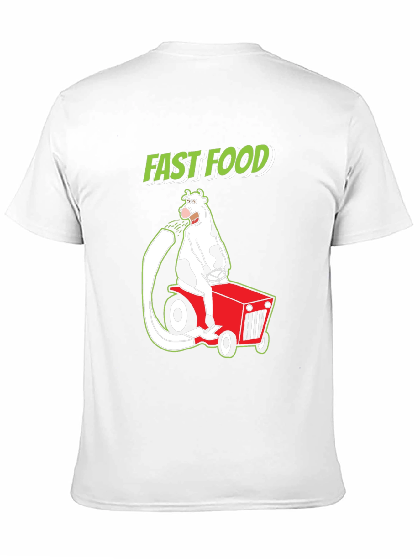 Fast Food Cartoon Cow on Tractor Graphic Tee