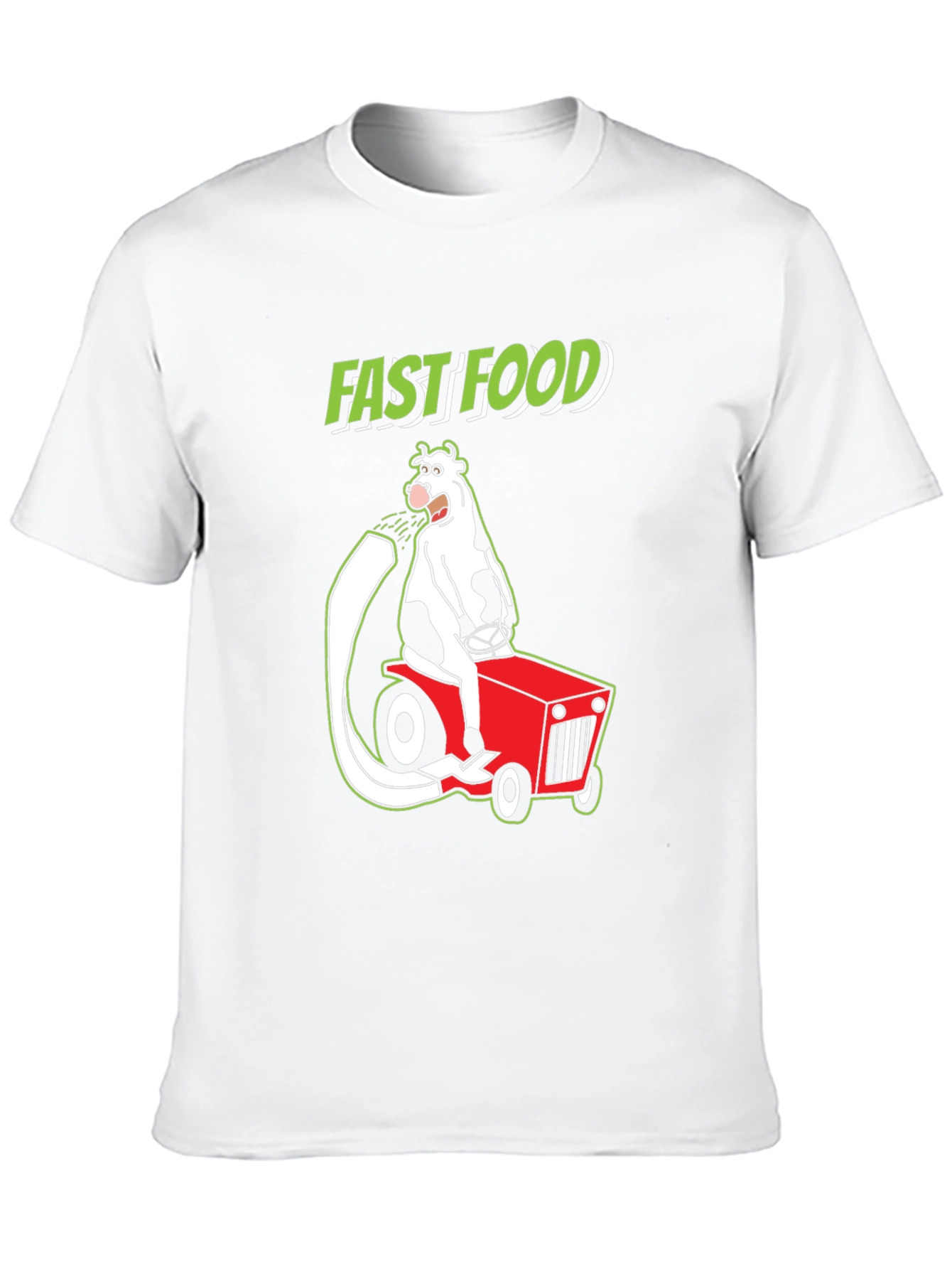 Fast Food Cartoon Cow on Tractor Graphic Tee
