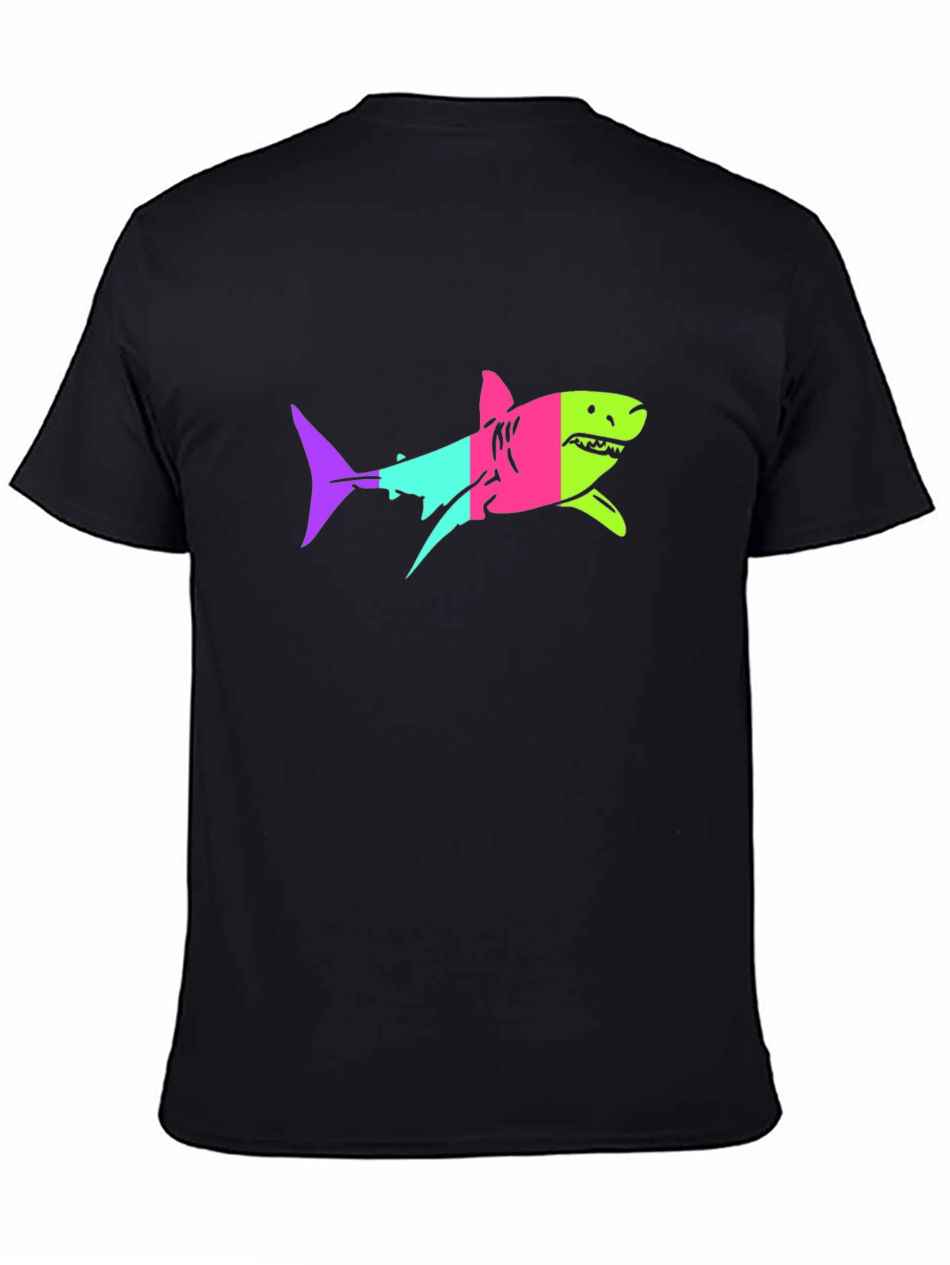 Neon Shark Graphic Print Black T-Shirt
