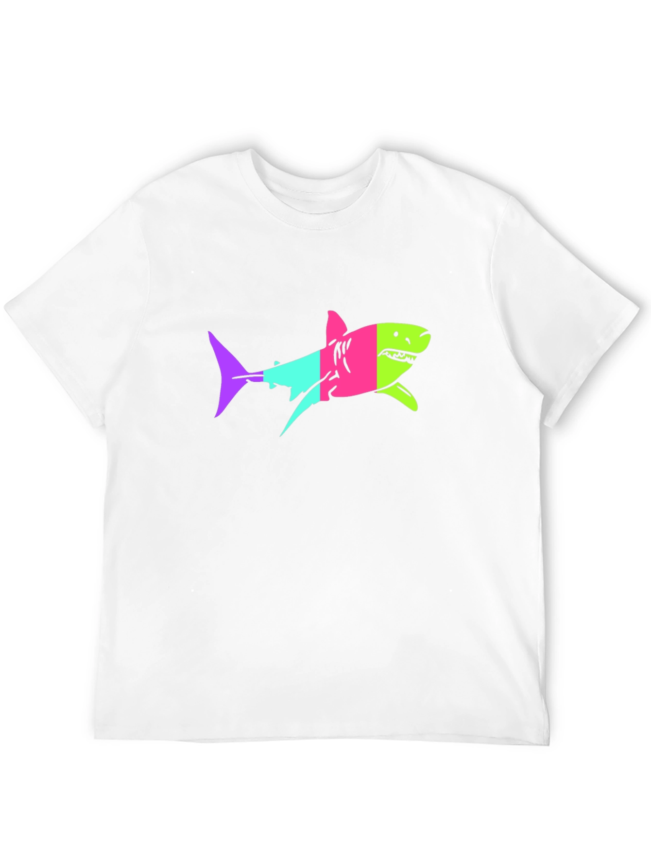 Neon Shark Graphic Print Black T-Shirt