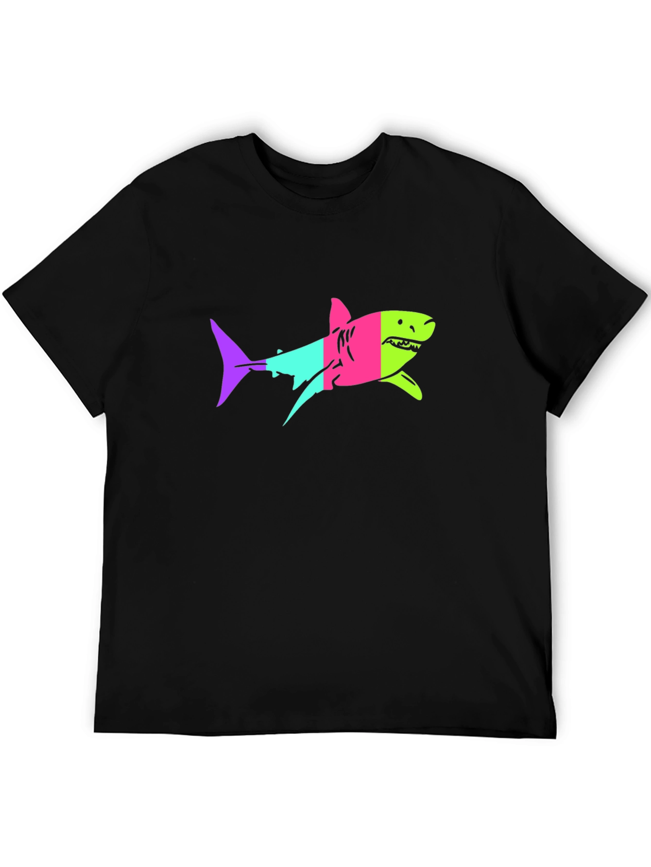 Neon Shark Graphic Print Black T-Shirt