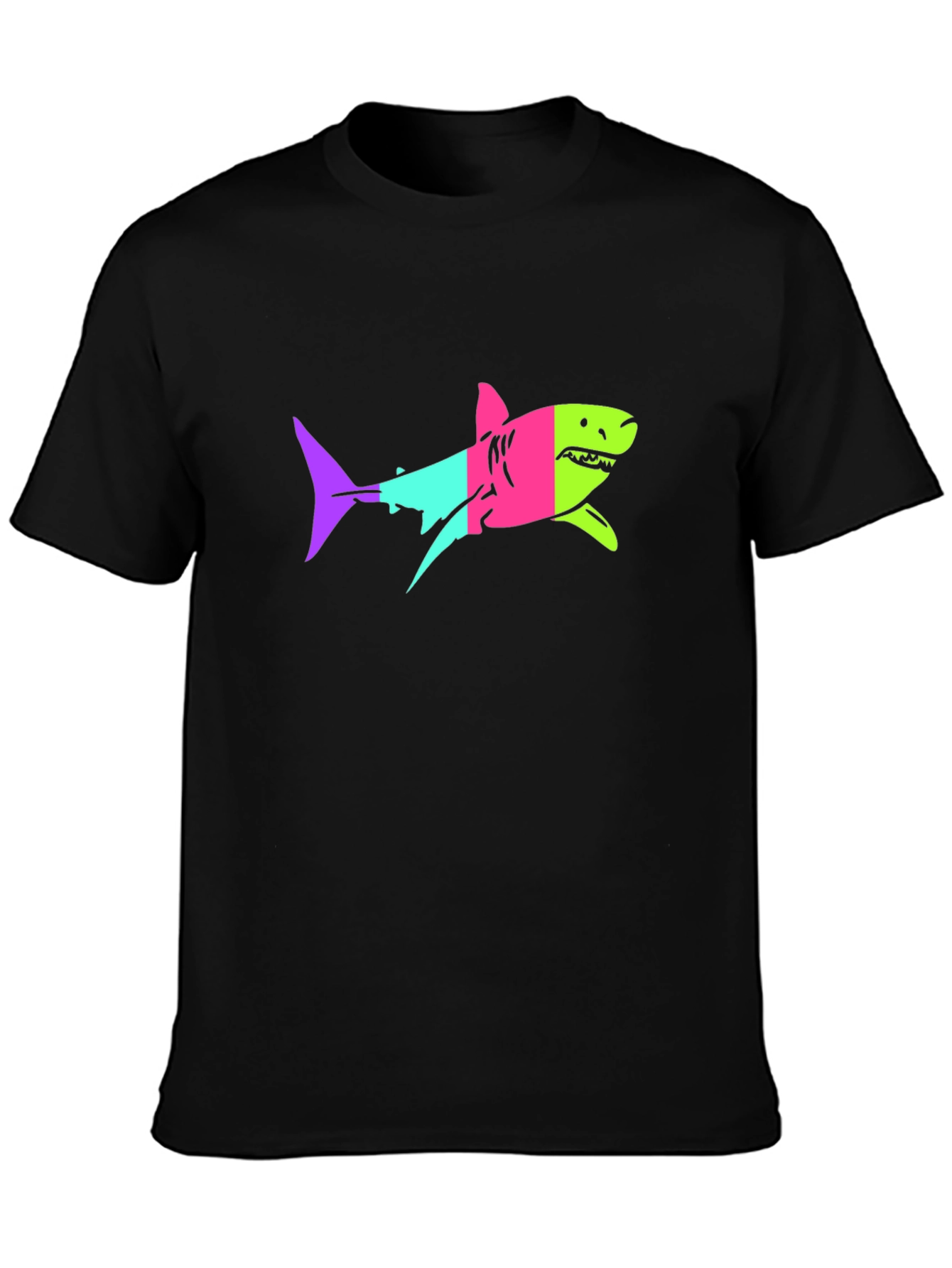 Neon Shark Graphic Print Black T-Shirt