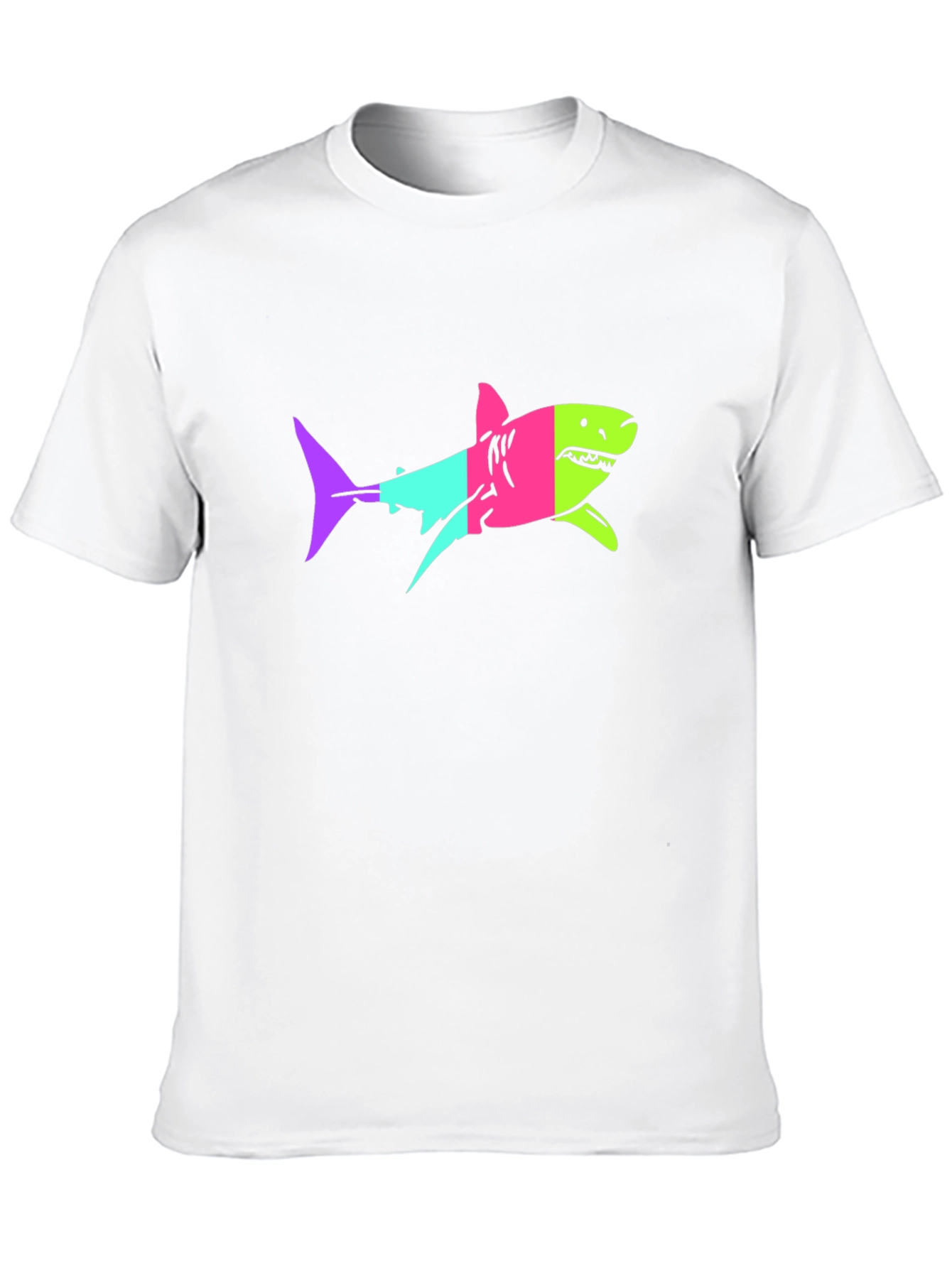Neon Shark Graphic Print Black T-Shirt
