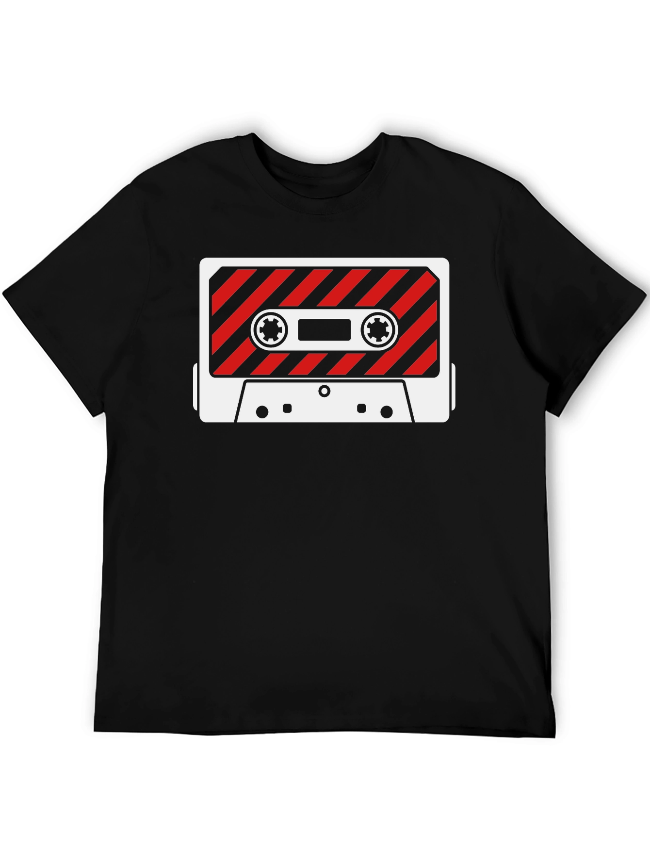 Retro Cassette Tape Graphic Tee - Black Cotton T-Shirt