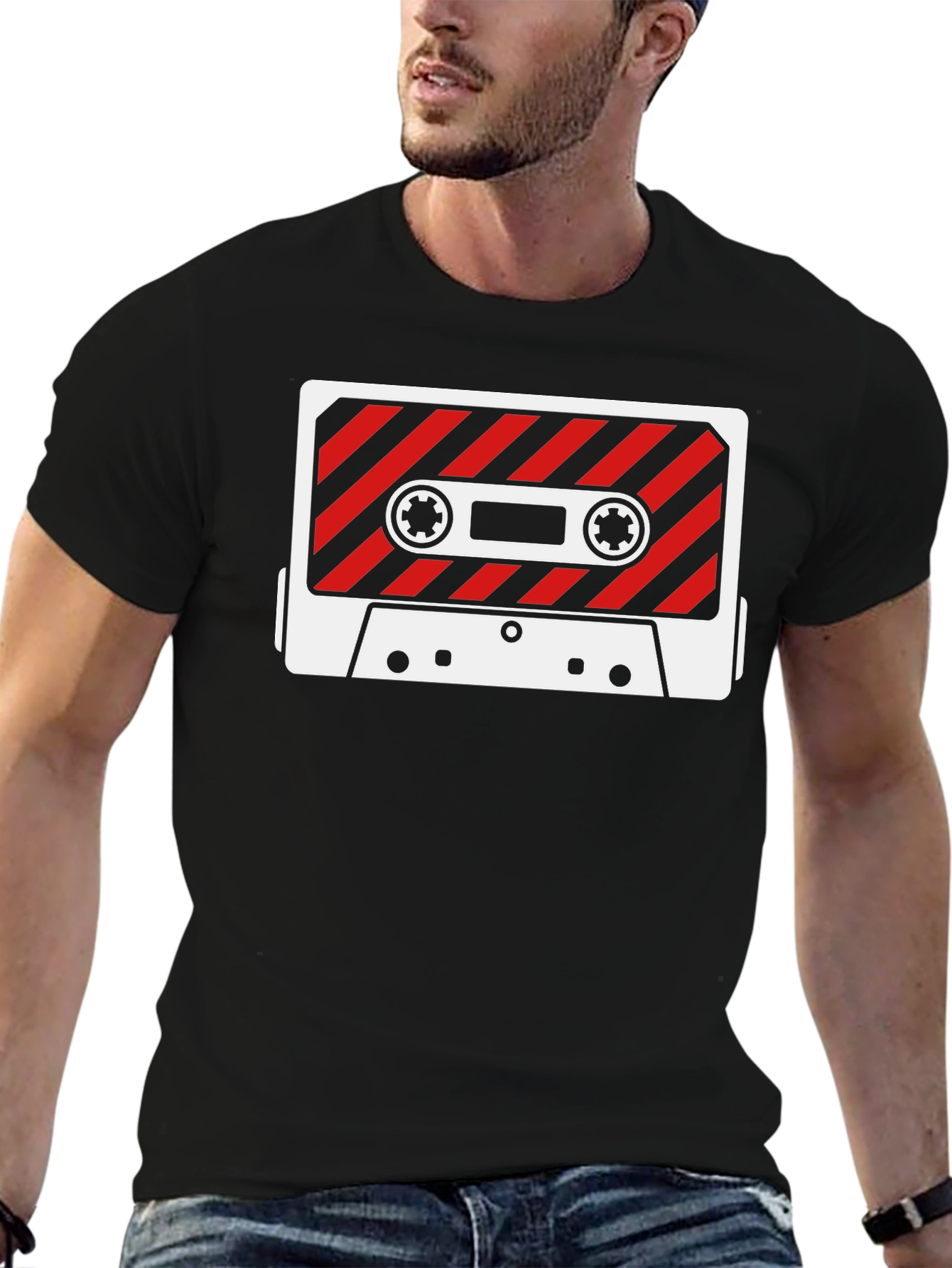 Retro Cassette Tape Graphic Tee - Black Cotton T-Shirt
