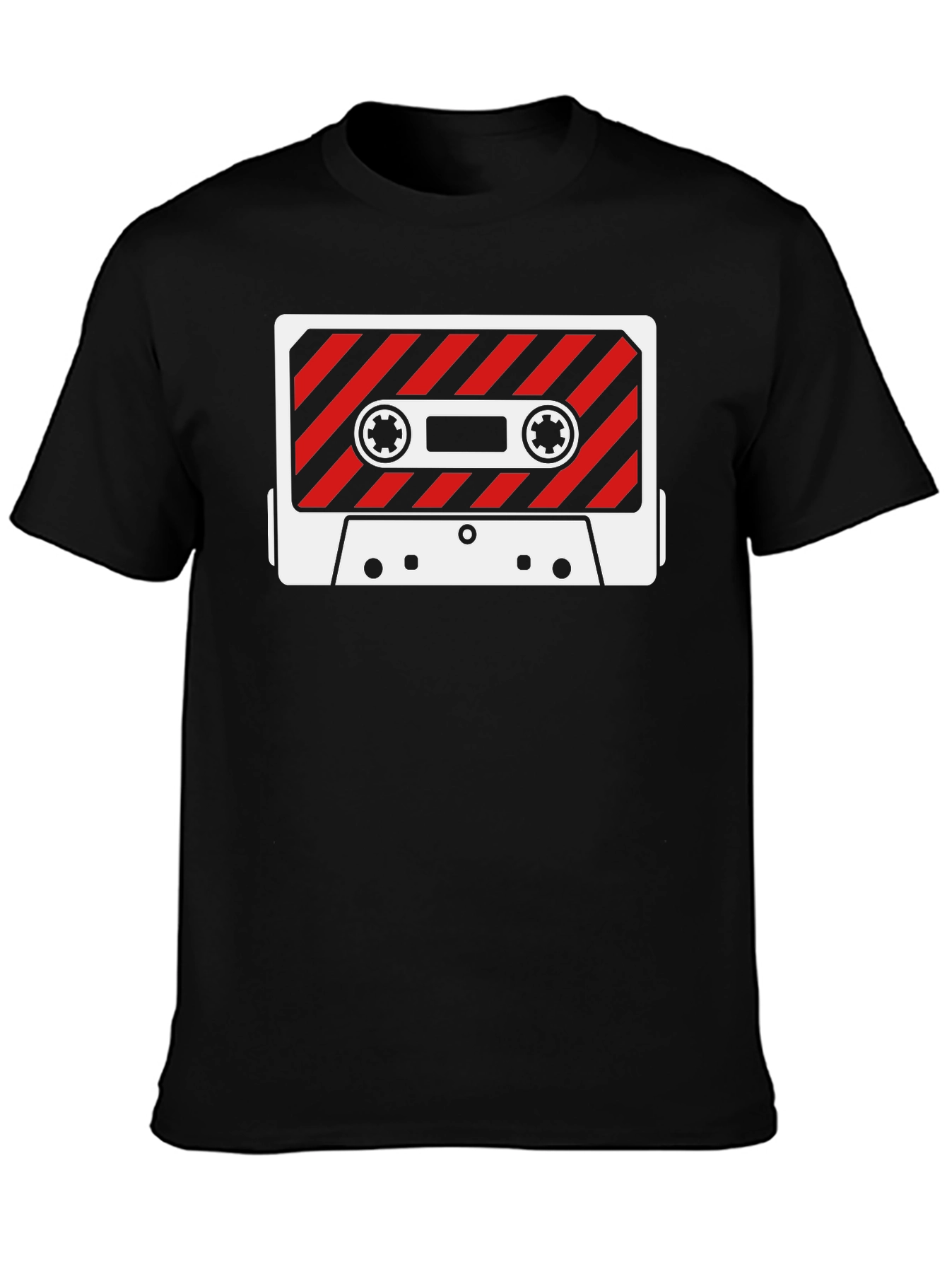 Retro Cassette Tape Graphic Tee - Black Cotton T-Shirt