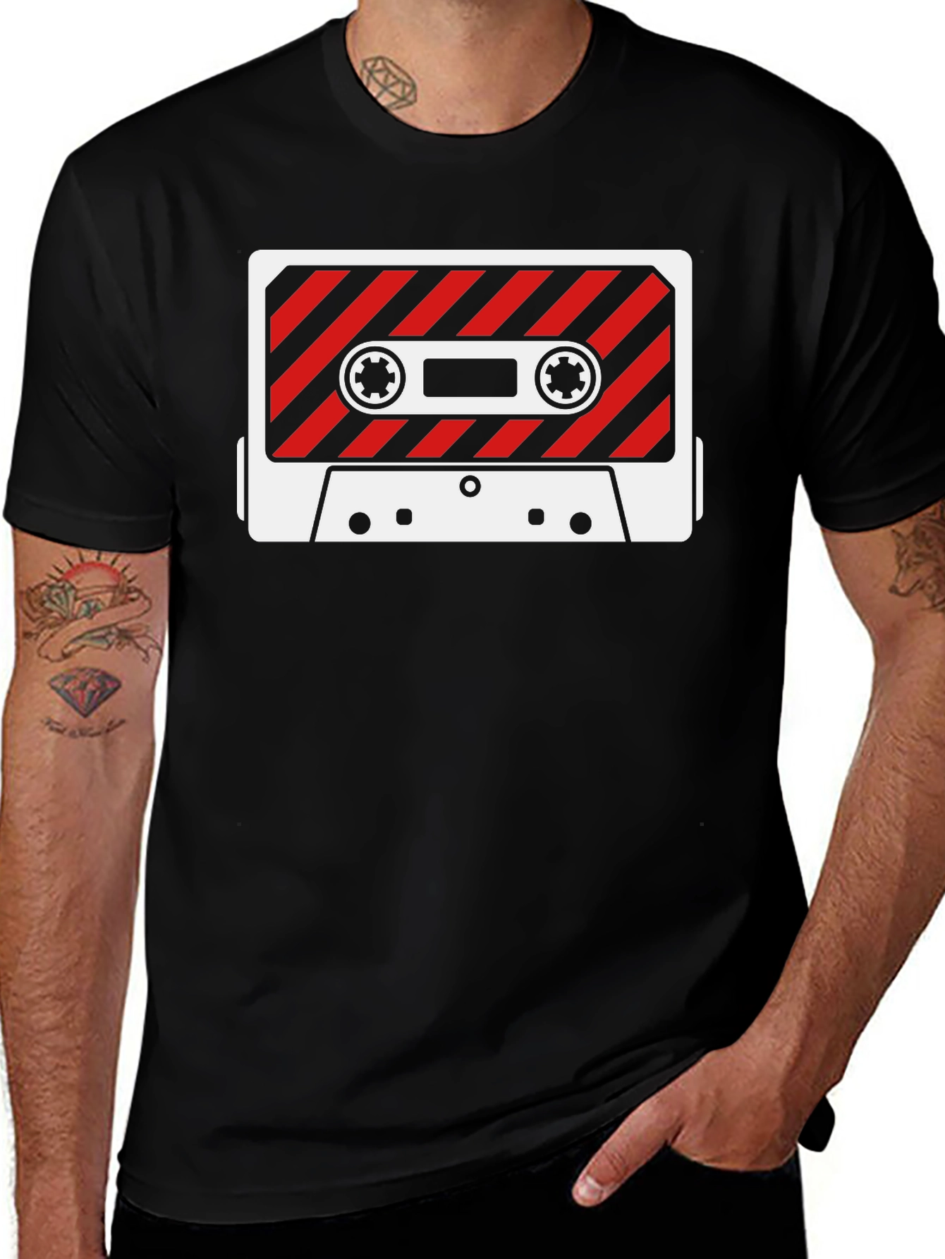Retro Cassette Tape Graphic Tee - Black Cotton T-Shirt