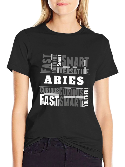 Aries Zodiac Word Art Black T-Shirt
