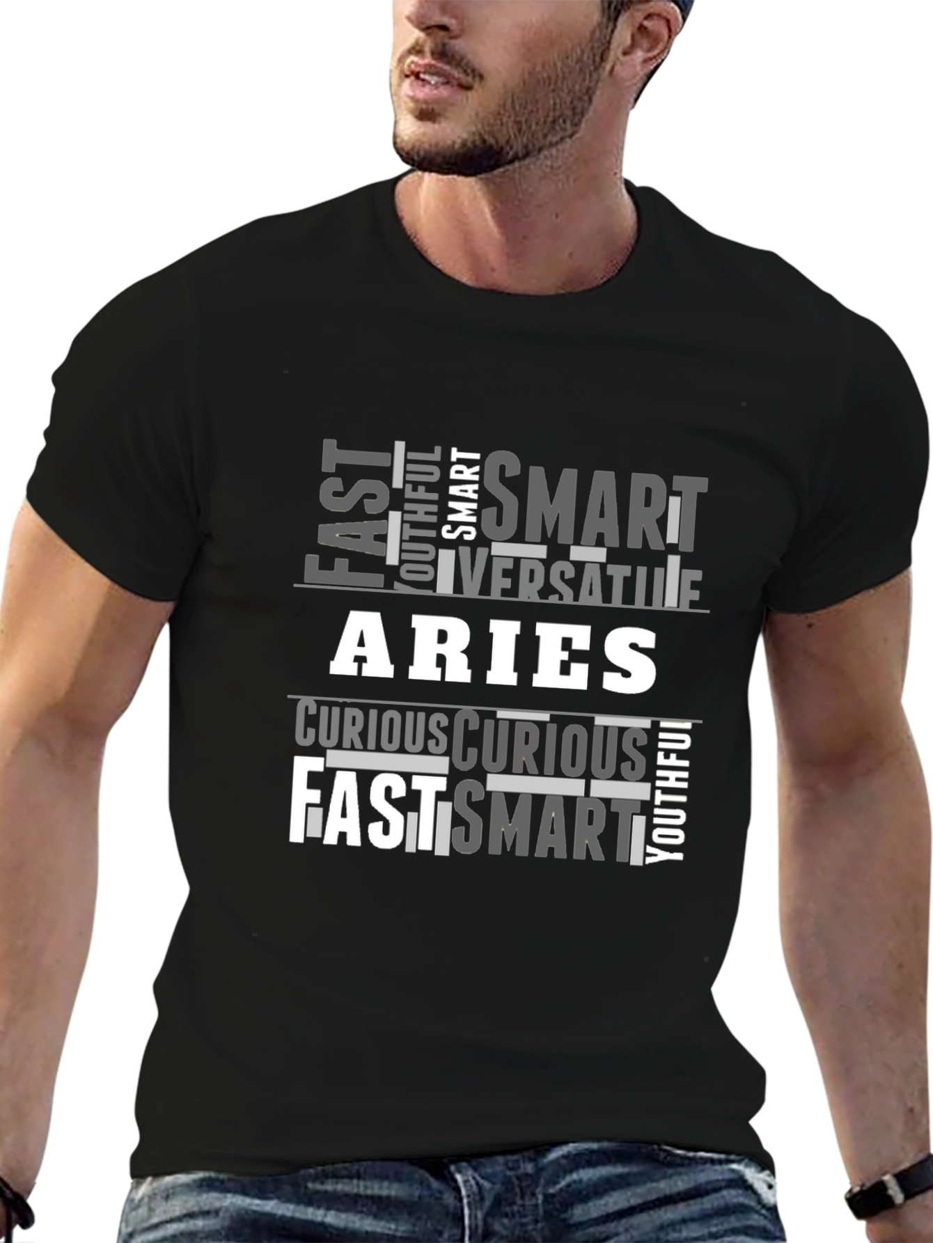 Aries Zodiac Word Art Black T-Shirt
