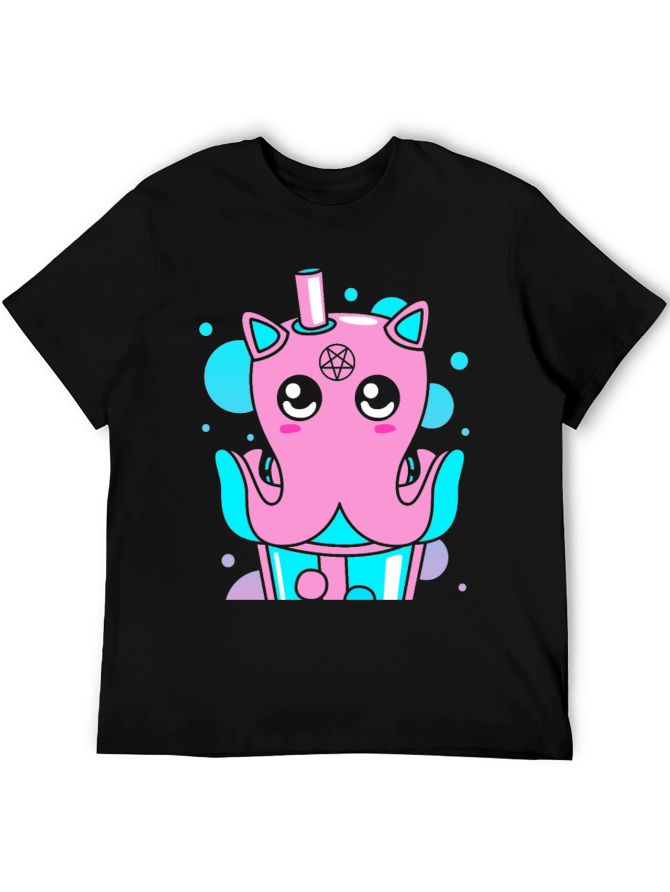 Cute Kawaii Octopus Bubble Tea Black T-Shirt