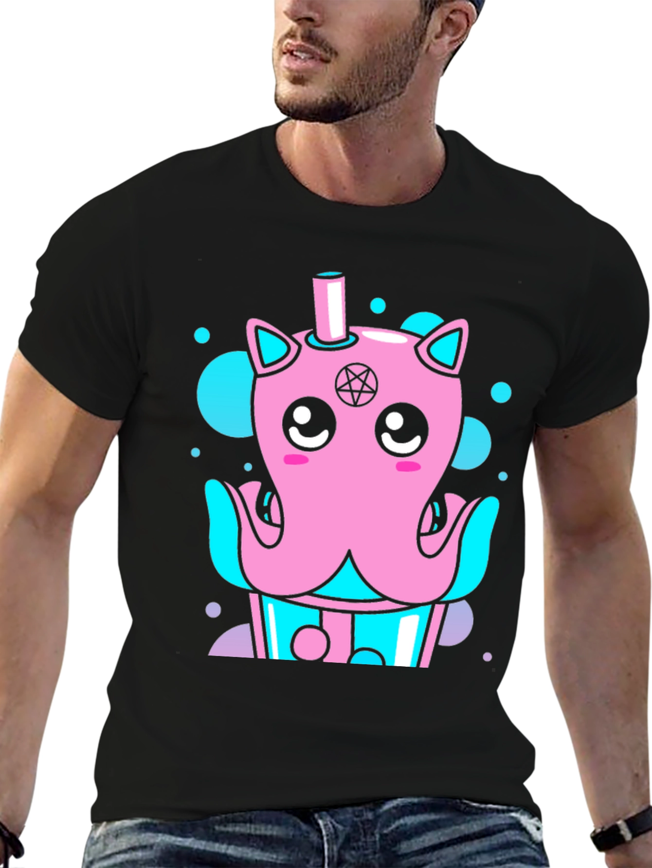 Cute Kawaii Octopus Bubble Tea Black T-Shirt